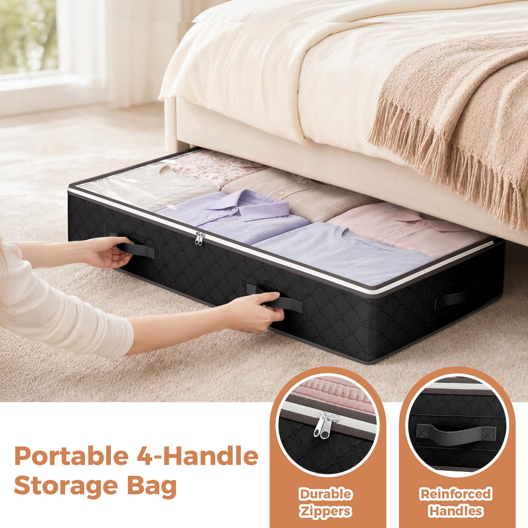 Budding Joy Paquete de 4 contenedores de almacenamiento para debajo de la cama, organizador de gran capacidad debajo de la cama, almacenamiento de ropa, bolsas de almacenamiento plegables con ventana