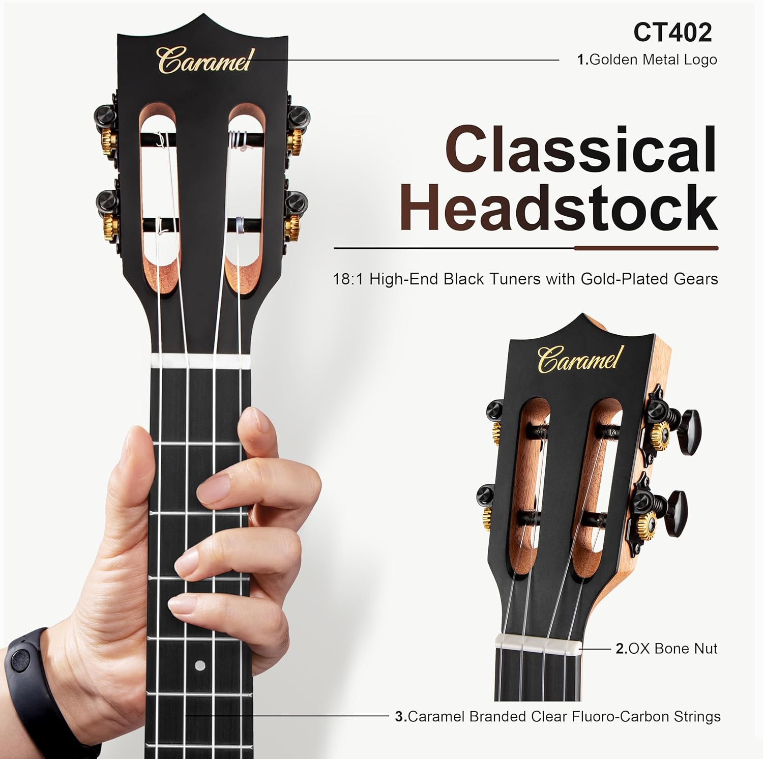 26 inch Caramel CT402 All Solid Mahogany Tenor Ukulele LCD color display Electric Uke Beginners Guitar Starter Pack Bundle Gig bag Strap Ukelele Set