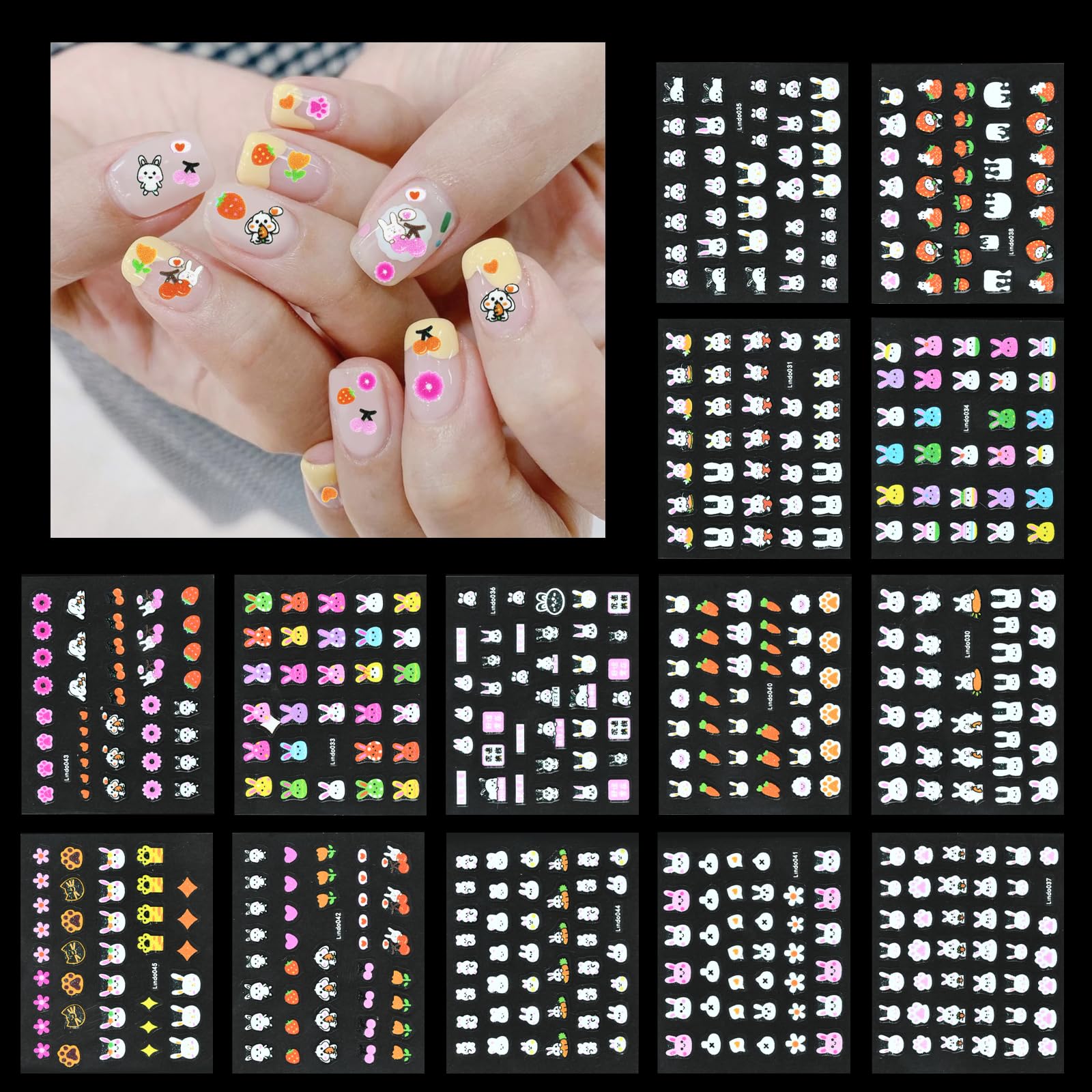 12 Blatt Oster-Nagelsticker Mit Hasen & Blumen – Selbstklebend Für Kinder & Erwachsene