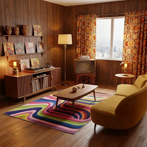 Miniatura 6 de Alfombras de remolinos coloridos para entrada, alfombras psicodélicas retro lavables para entrada interior, 2 x 3 pies, diseño de arte pop de los