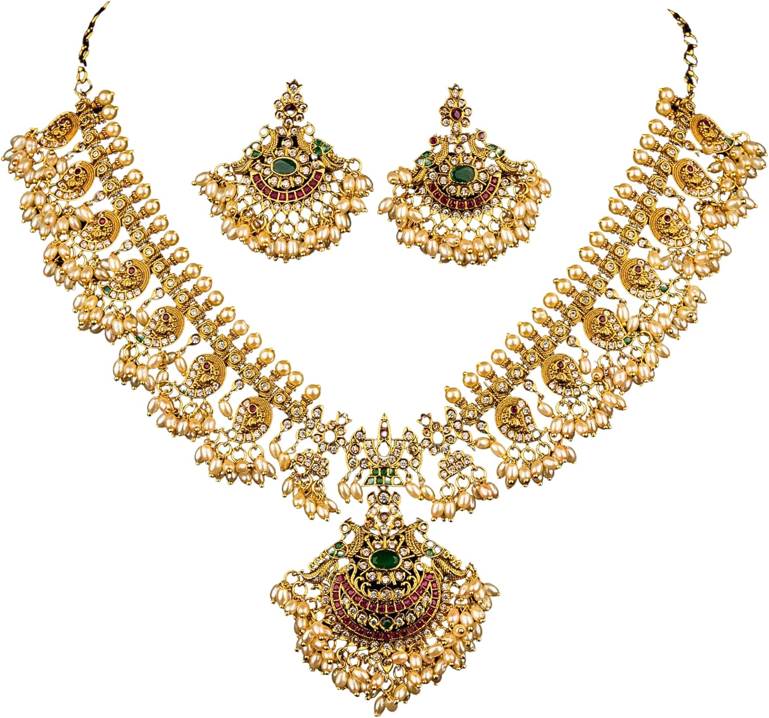 All That’s Desi Traditional Kundan and Beads Gold Plated Necklace Set – Indian Ethnic Jewelry Sets for Women | Perfect for Temple | Valentine Gift for women