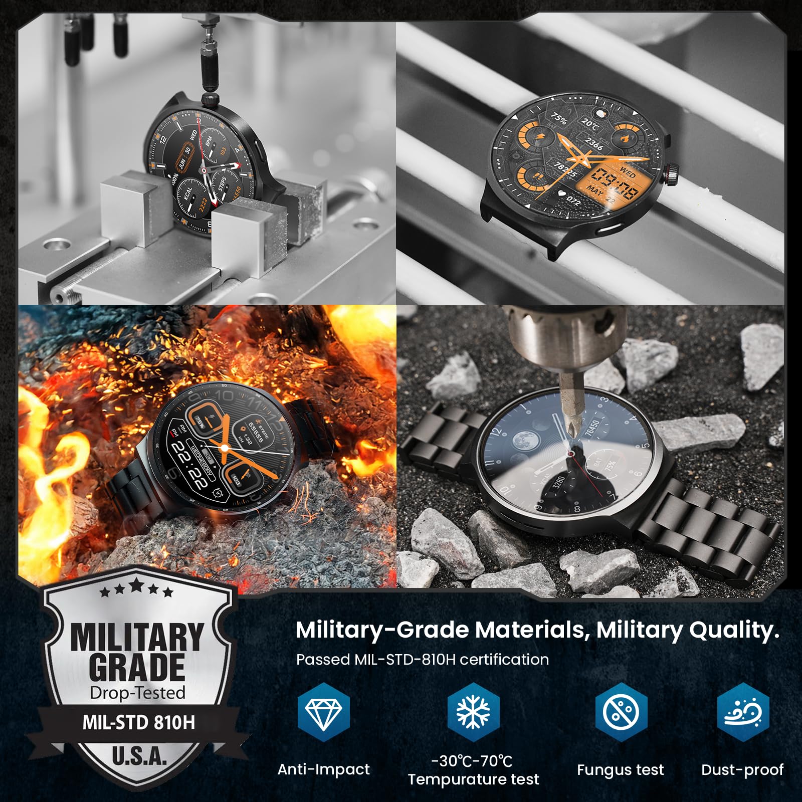 AMAZTIM Smart Watch for Men, 1.85" Ultra-Large HD Display, 120-Day Battery Life with 1000mAh Charging Case, Military-Grade Materials,Answer/Dial Calls, 24/7 Heart Rate & Sleep Monitor,Android & iOS