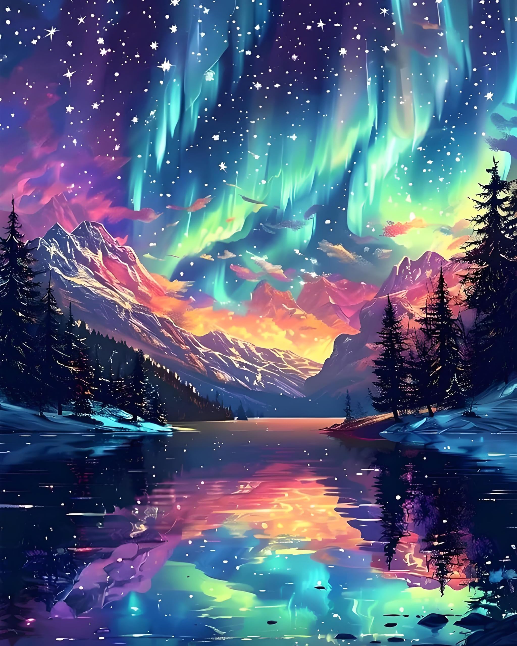 OkarinaArt Malen nach Zahlen Erwachsene Sternenhimmel Paint by Numbers, DIY Acrylfarben Malset mit Pinseln, Polarlicht Ölgemälde auf Leinwand zum Selbermalen ohne Rahmen, 40 x 50 cm