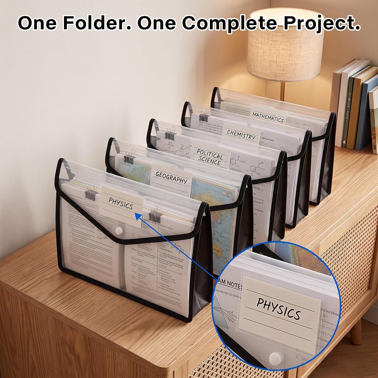 Binditek 5 Pack Plastic Expanding Folders, Letter & A4 Size, Black Edge image 5