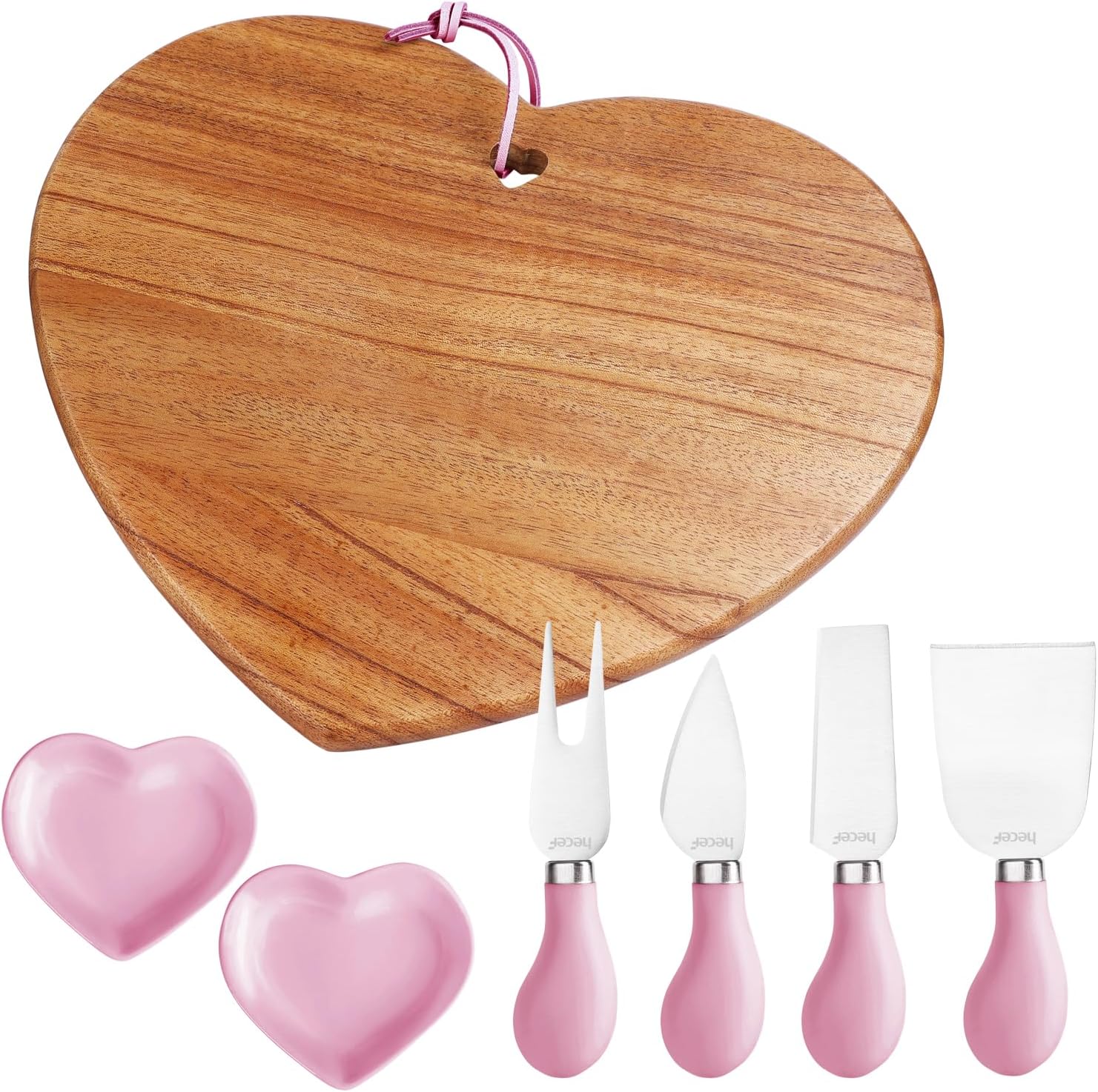hecef 7pcs Cheese Board Set, Charcuterie Boards Set with Knives & Ceramic Bowls, Heart-shape Serving Board Set, Chinaberry Wood for Birthdays, Weddings, Housewarming(Pink) hecef 7pcs Cheese Board Set, Charcuterie Boards Set with Knives & Ceramic Bowls, Heart-shape Serving Board Set, Chinaberry Wood for Birthdays, Weddings, Housewarming(Pink)