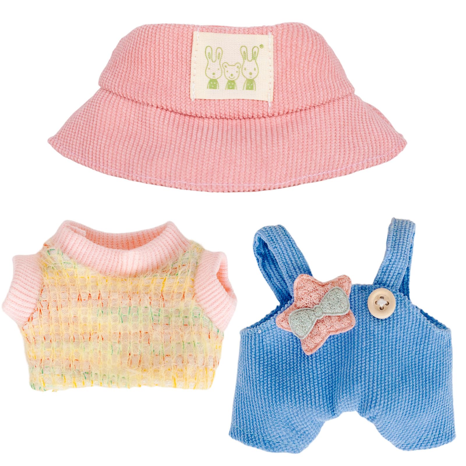 15-17cm Doll Outfit Set, Doll Clothes with Fisherman's Hat, T-Shirt, Backpack Trousers, Premium Fashion for Plush Dolls