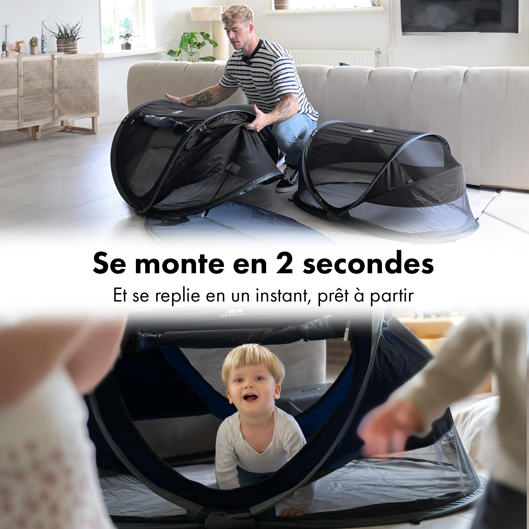 Deryan Travel Cot Peuter Luxe, łóżko podróżne, dla dzieci, lekkie, kompaktowe, składane, namiot dziecięcy, 2,4 kg