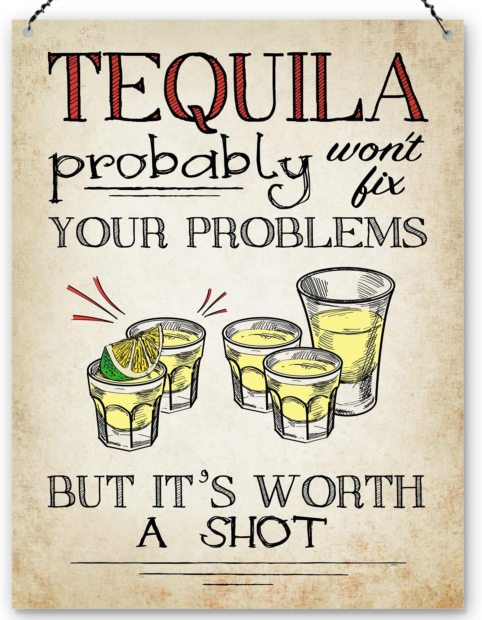 Dorothy Spring Tequila Probably Won't Fix Your Problems But It's Worth A Shot Funny Wall Quote Plaque Metal Sign Size 15x20cm
