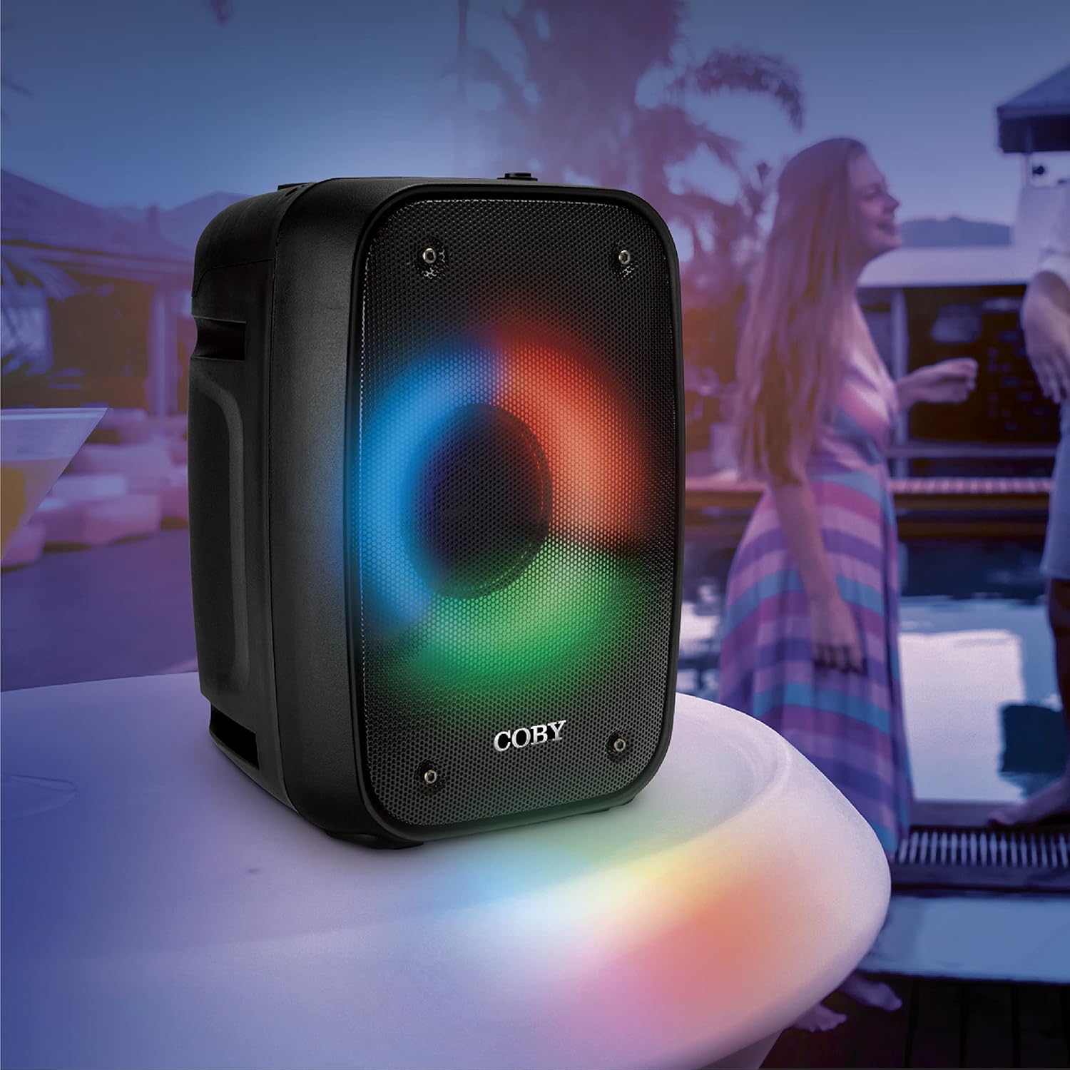 Coby Blaze Light-Up Bluetooth Speaker, Wireless Portable Speaker with 3 Light Modes, Built-in Mic Input, FM Radio, and Handle, Karaoke Box, 7-Hour-Use Rechargeable Battery, Micro USB Port, TF Card - Image 5
