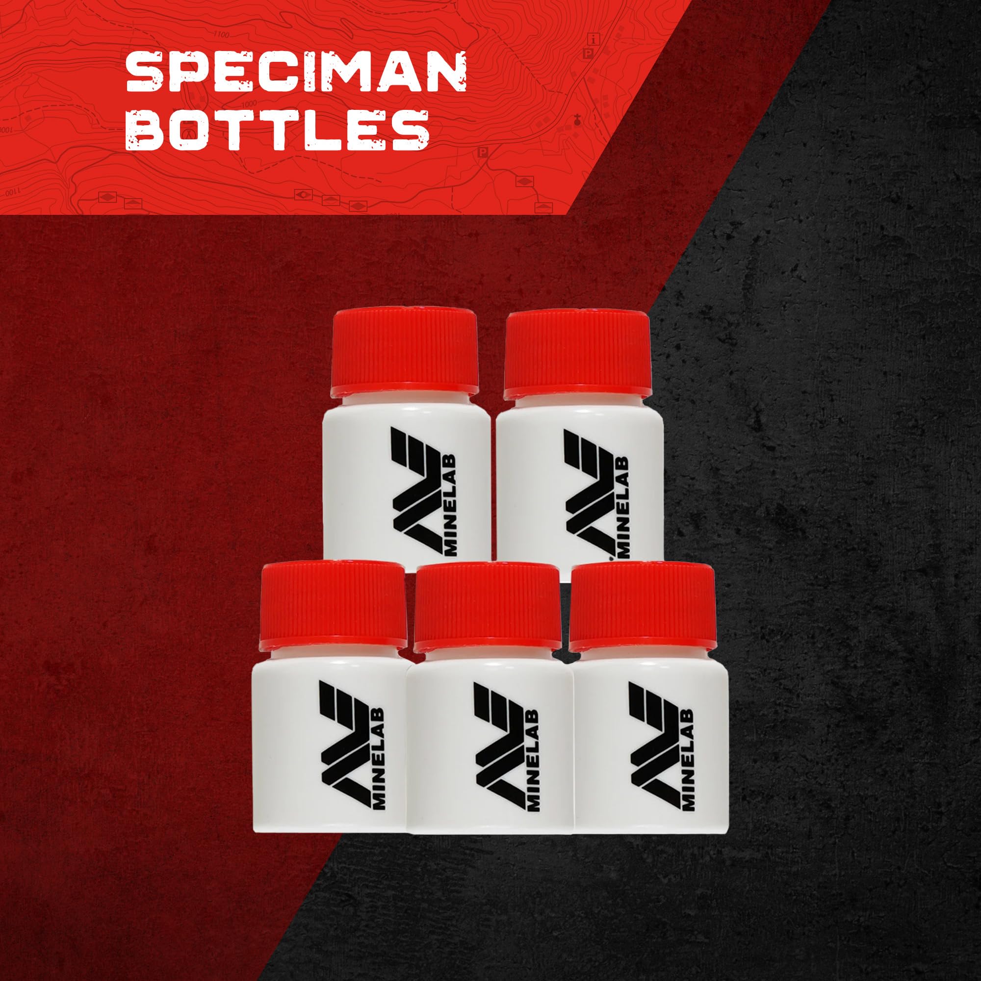 MINELAB Spill Proof Specimen Bottles Set, Plastic Containers with Lids to Hold Samples — 5 Pack