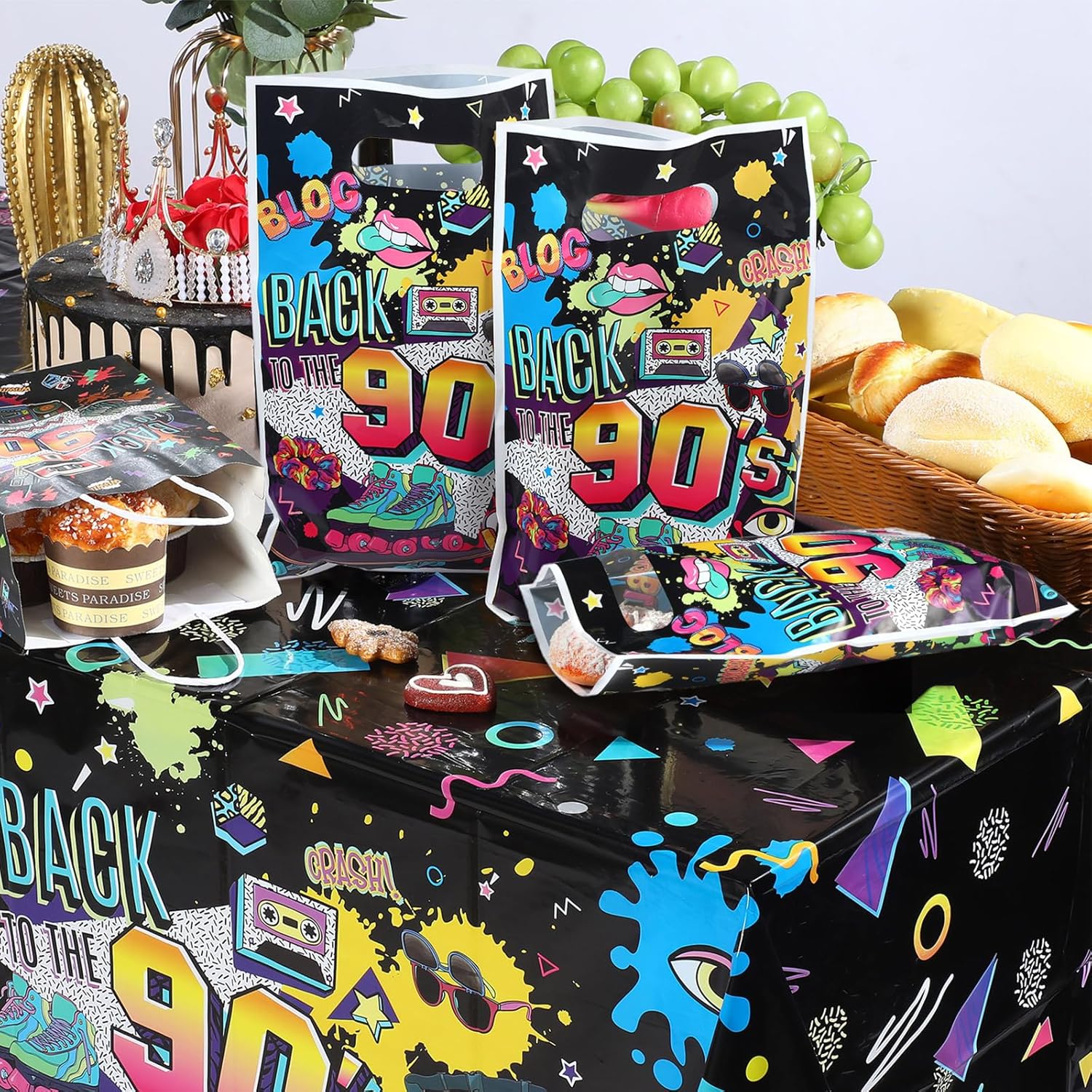 Qeeenar 50 Pieces 90s Party Favor Bags Bulk Plastic Back to 90's Hip Hop Candy Gift Treat Goodie Bags for Retro 1990s Theme Disco Dance Birthday Party Supplies - Image 4