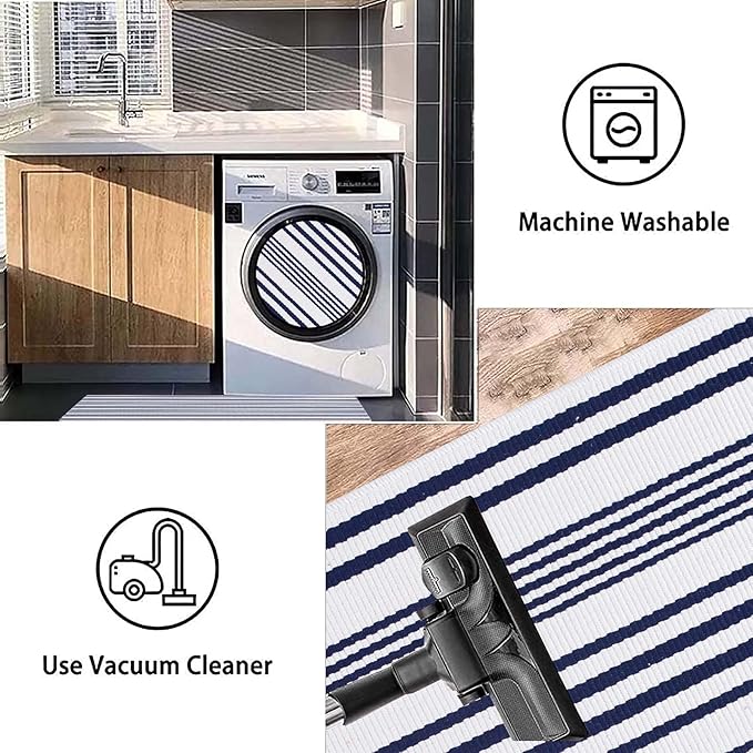 Black and White Striped Doormat 24'' x 35'' Front Porch Rug Machine Washable Indoor Outdoor Doormat for Front Porch Hand-Woven Entryway Rug for Laundry/Bathroom/Bedroom