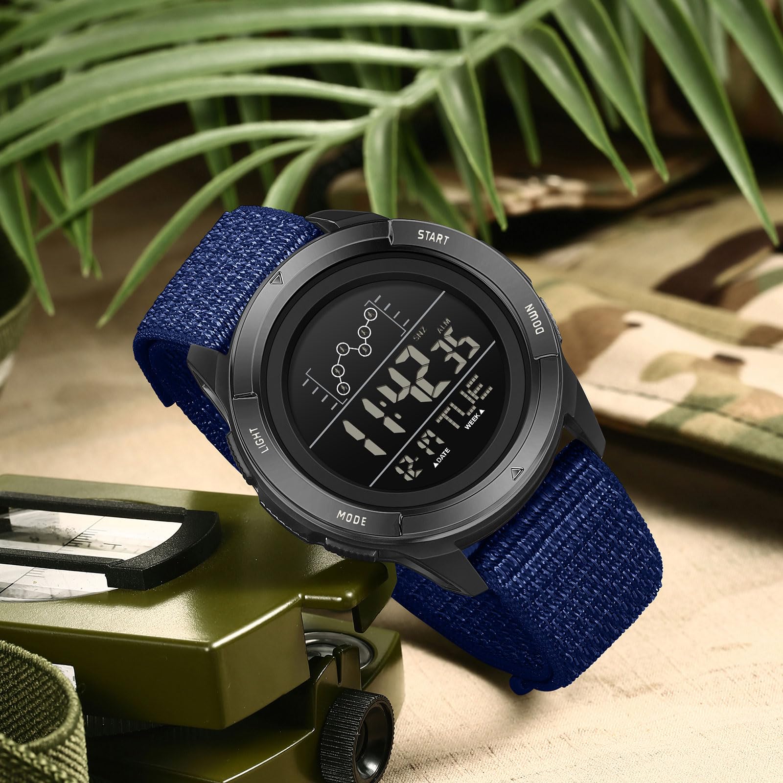 findtime Reloj digital para hombre, para exteriores, color rojo, resistente al agua, 5 ATM, con cronómetro, cronómetro, cronógrafo, iluminación LED, alarma, fecha, indicador de fecha, diseño de banda