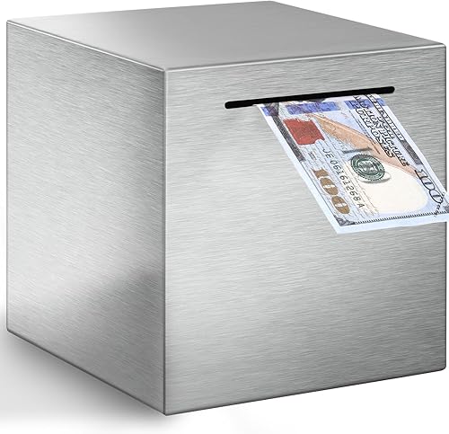 Vcertcpl - Alcancía para adultos debe romperse para abrir, caja de dinero de acero inoxidable segura para ahorrar efectivo, alcancía irrompible para