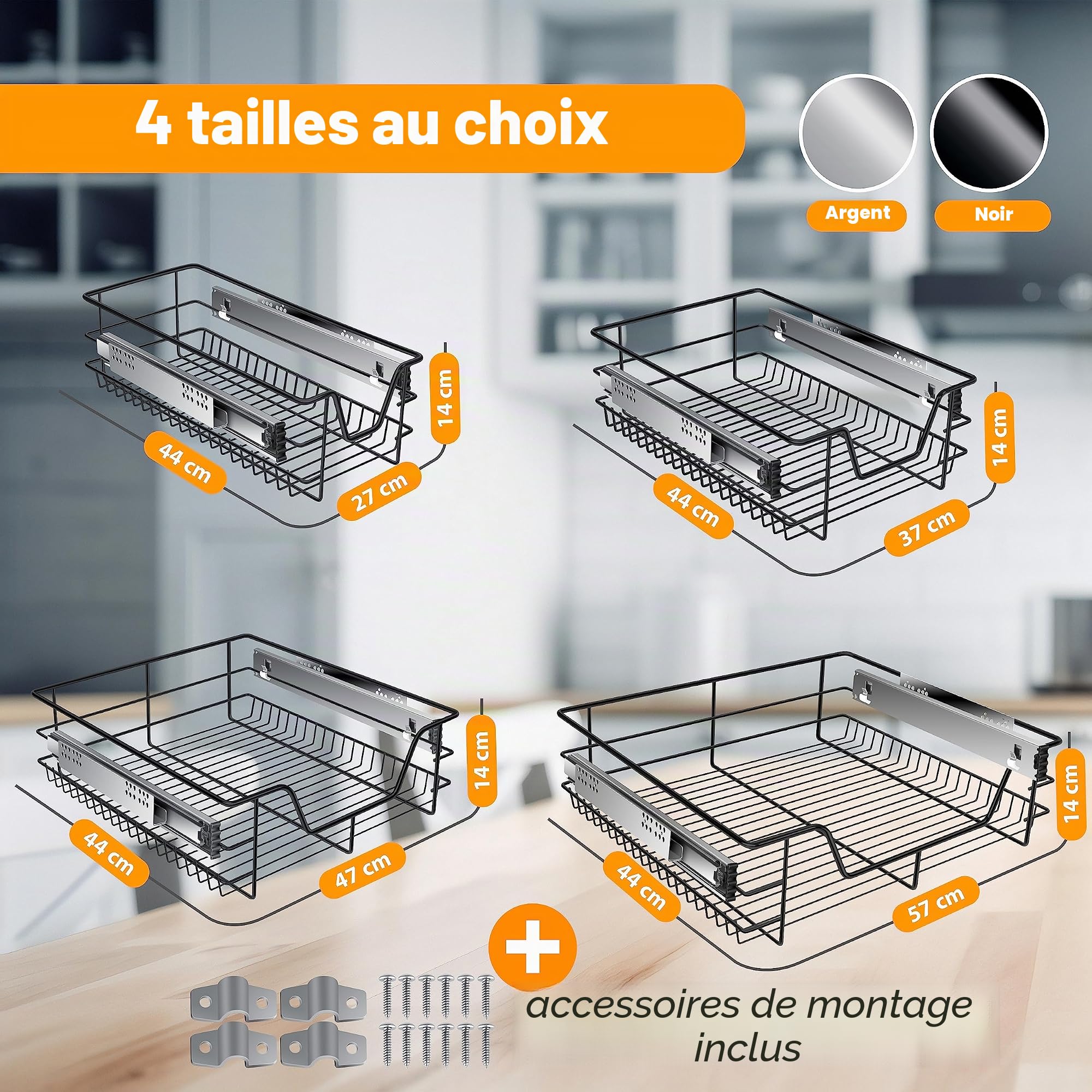 KESSER® tiroir télescopique, tiroir cuisine, armoire de cuisine, panier extensible, entièrement extensible
