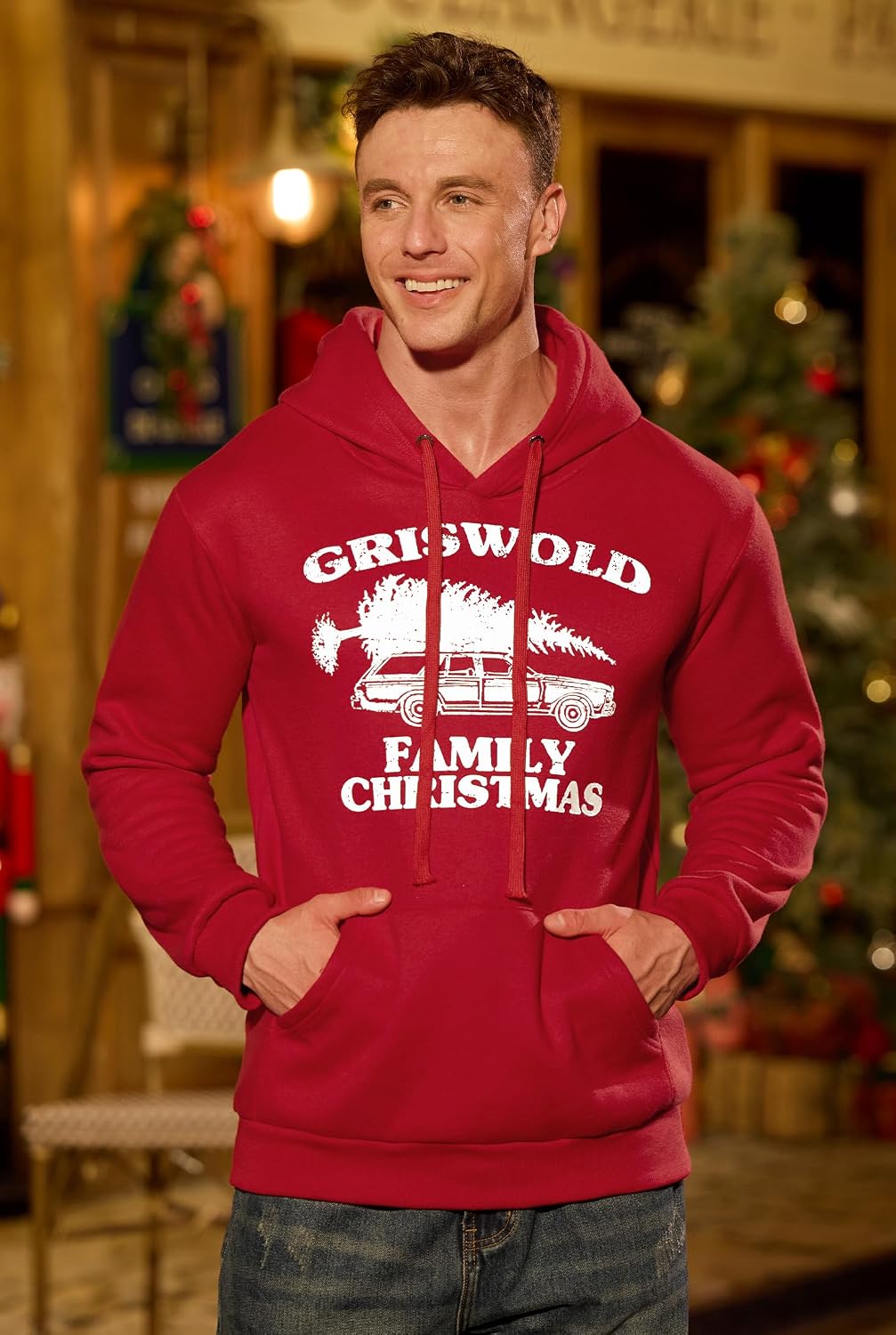 Mainfini Mens Christmas Hoodies Fleece-Lined Funny Printed Adult Graphic Pullover with Pocket (S-XXL)