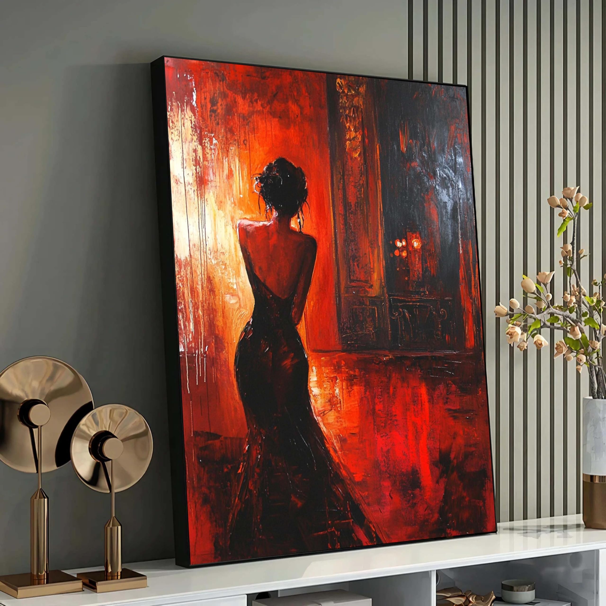 Tableau femme élégante en robe rouge pour sublimer la décoration de votre chambre à coucher - 6