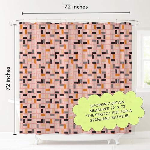 Miniatura 2 de Cortina de ducha MidMod rosa  72 x 72 pulgadas, cortina de baño moderna de mediados de siglo con patrón cuadrado abstracto, diseño retro de tela