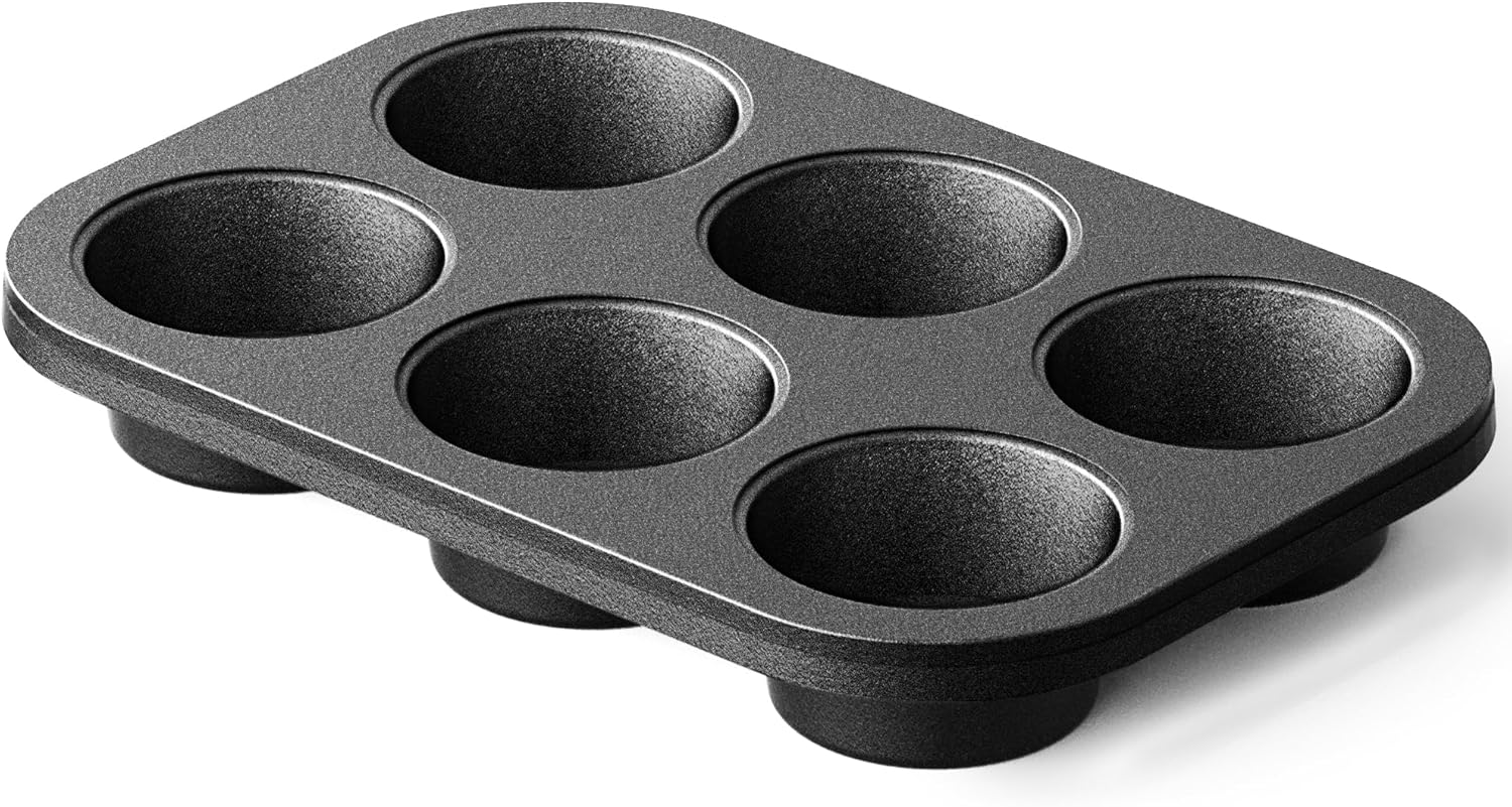 HONGBAKE Cast Iron Muffin Pan, Natural Uncoated Pre-Seasoned Muffin Tin, Nonstick Cupcake Pans for Baking, Stovetop & Oven Safe, Standard Size 6-Cup