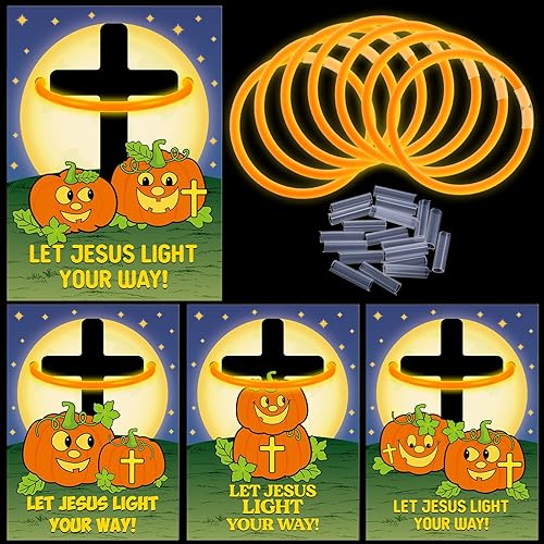 15 Sets Christian Halloween Glow Sticks with Bible Verse Card