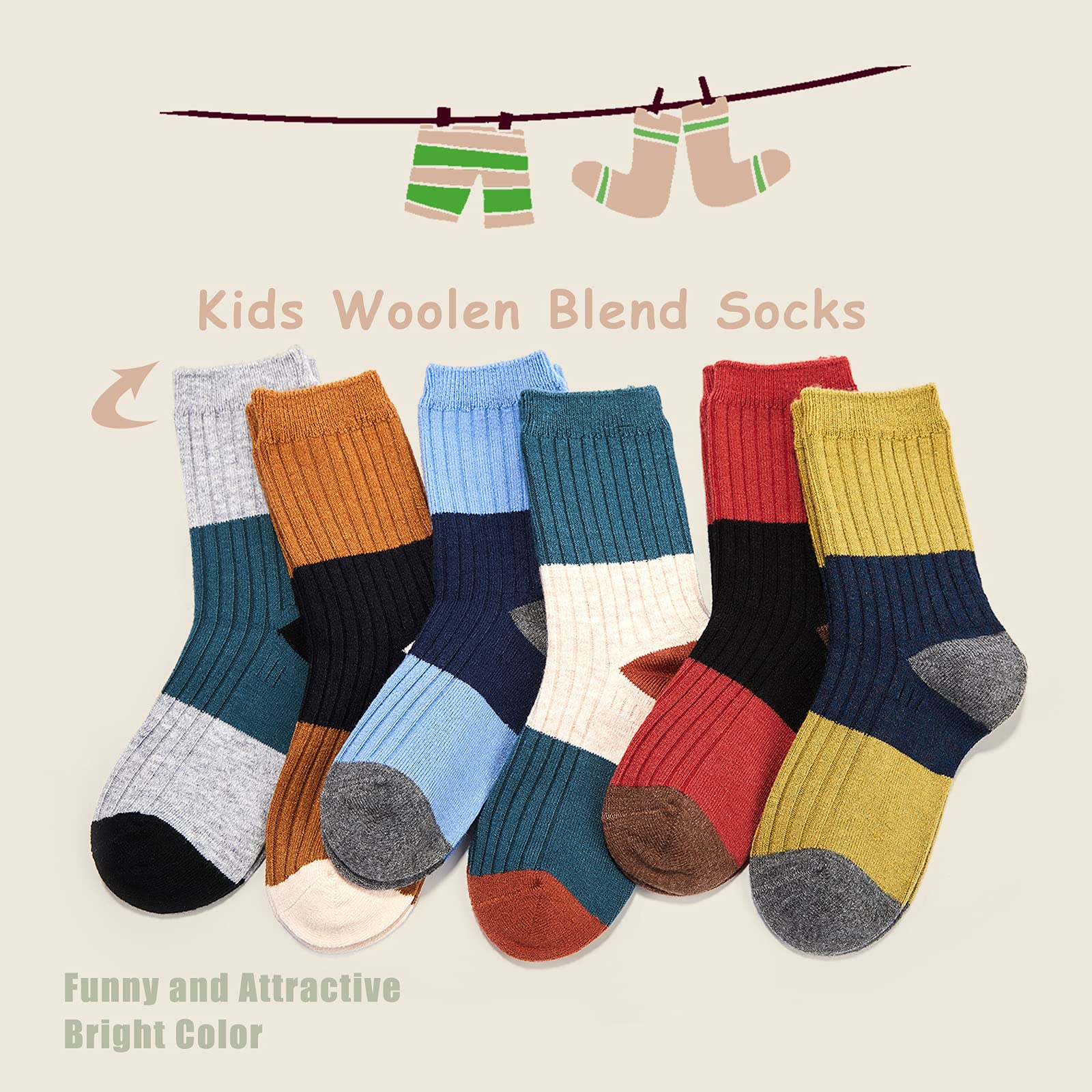 HowJoJo Mädchen Wollsocken Kinder Crew Nahtlos Winter Warme Thermosocken 6er Pack