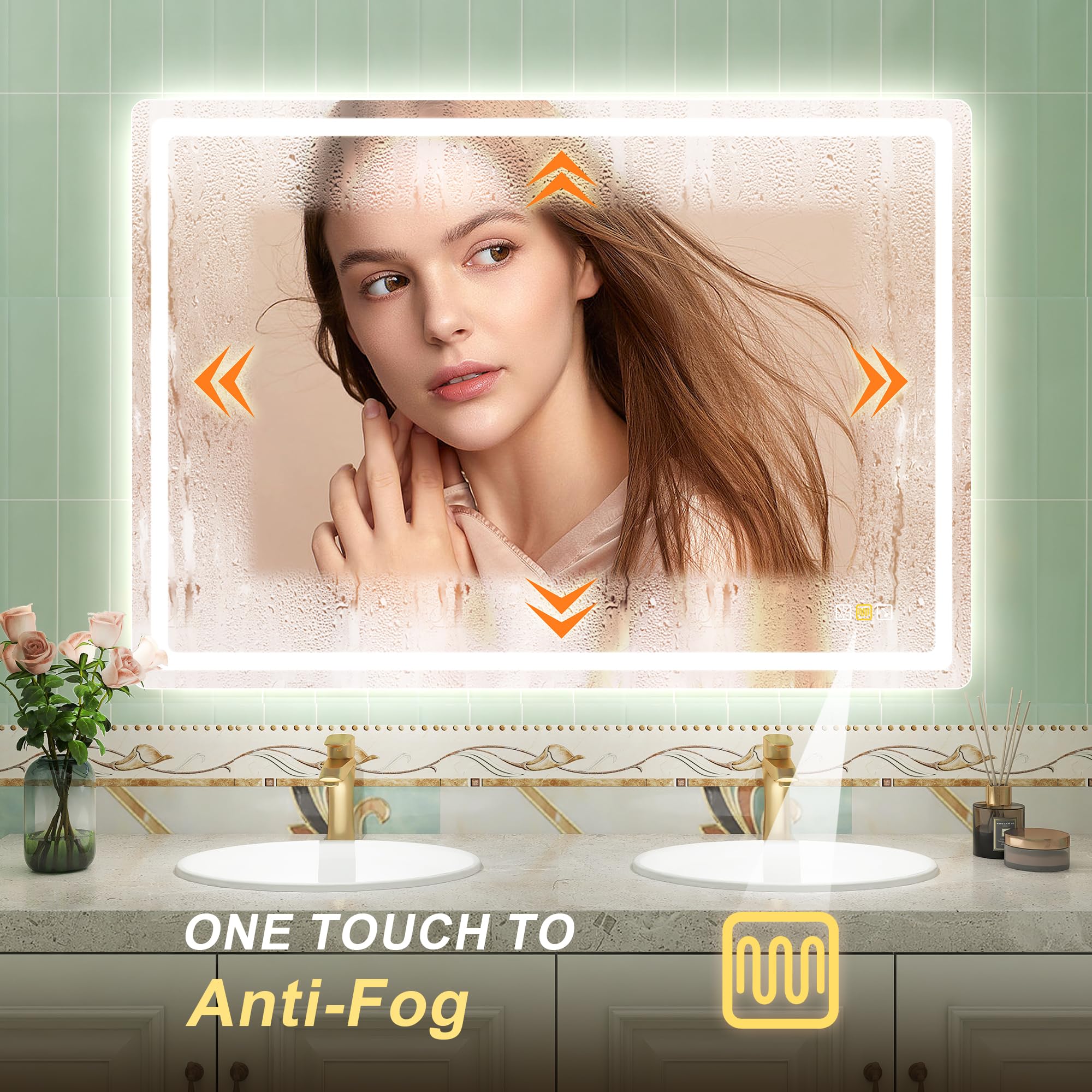 STARLEAD Specchio-Bagno-con-Luce 100x70 cm, Specchio-Retroilluminato-Bagno con Bluetooth, 3 Temperature Colore, Dimmerabile, Antifog, Funzione Memoria, IP44 Specchio-Bagno-LED, Orizzontale/Verticale