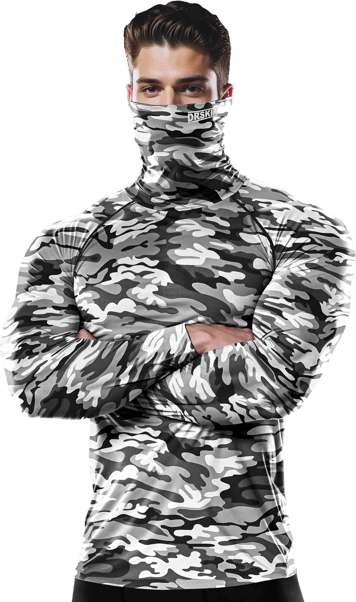 DRSKINMen 2 or 1 Pack Turtleneck Compression Shirt Top MASK Shirts Sports Long Sleeve Sports Baselayer Running Quick Dry