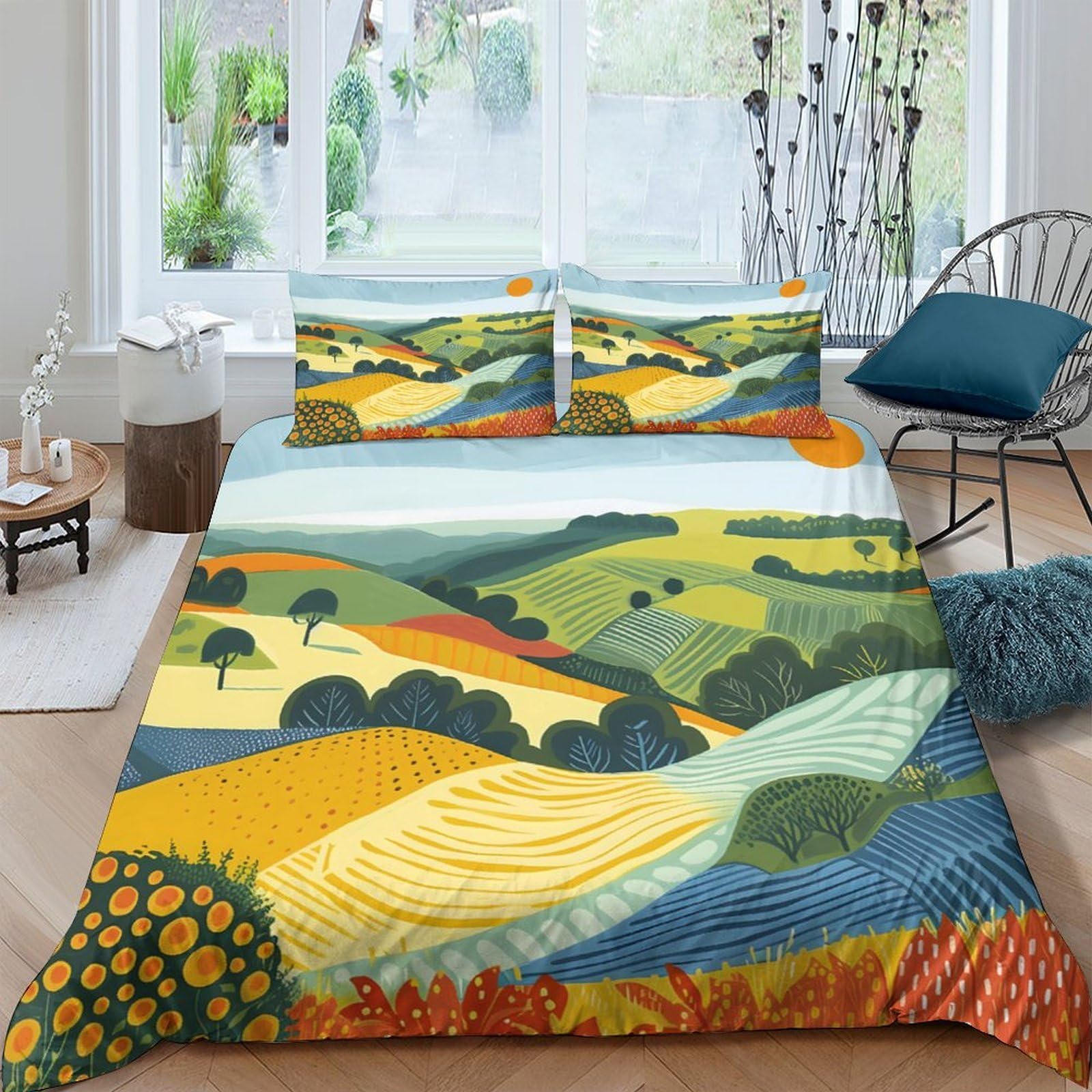 Ctjqhvkz Style-2 3D Printed Countryside Landscape Fitted Sheet Microfiber Soft Scenic Hills Bed Cover For Bedroom Home Decor Single（135X200cm）