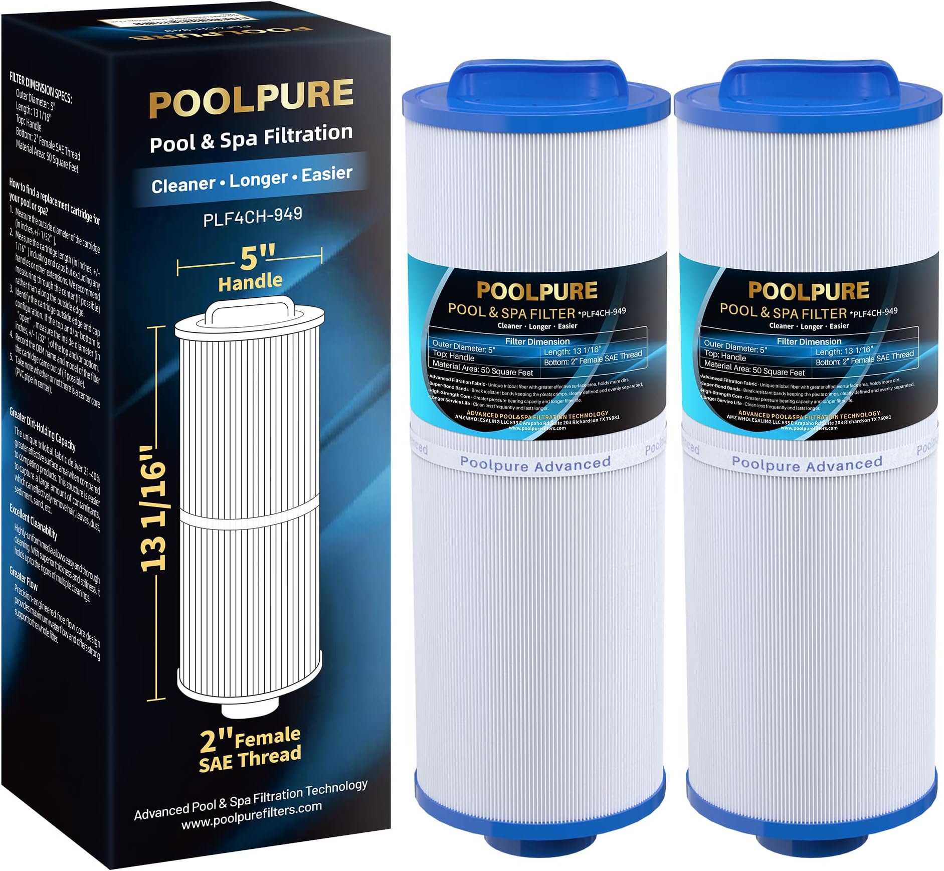 TOREAD Lot de 2 cartouches filtrantes 4CH949 pour spa PWW50L, FIL50