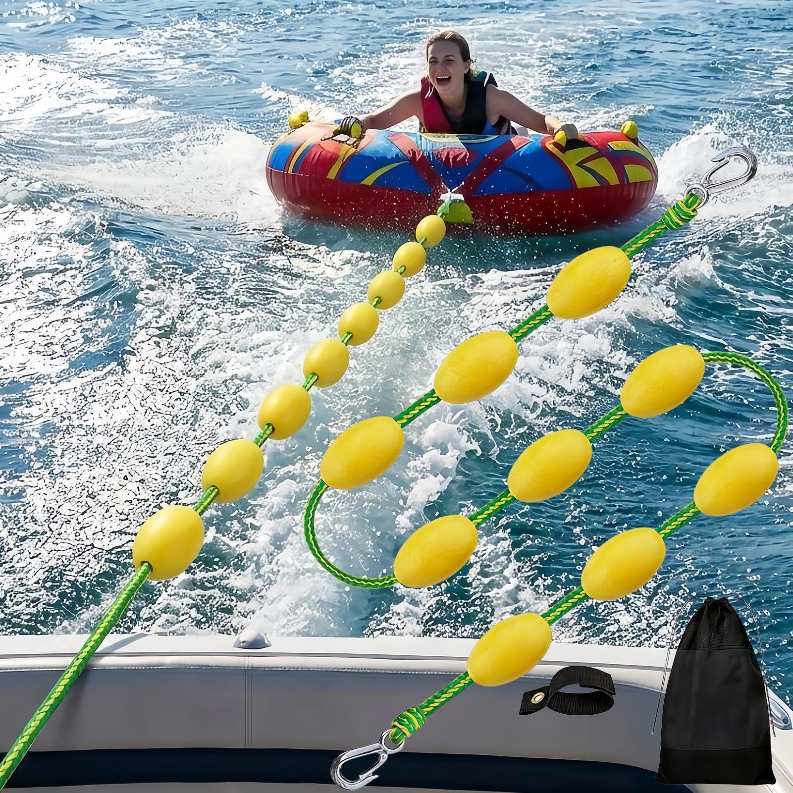Boat Tow Rope, Heavy Duty Double, 60 stóp Rurka Tow Cord High Strength Water Sports Rope, do pływania na desce do wędkowania, wędkowania, wędkowania, wędkowania, łodzi po rzece, jeziorze, plaża na