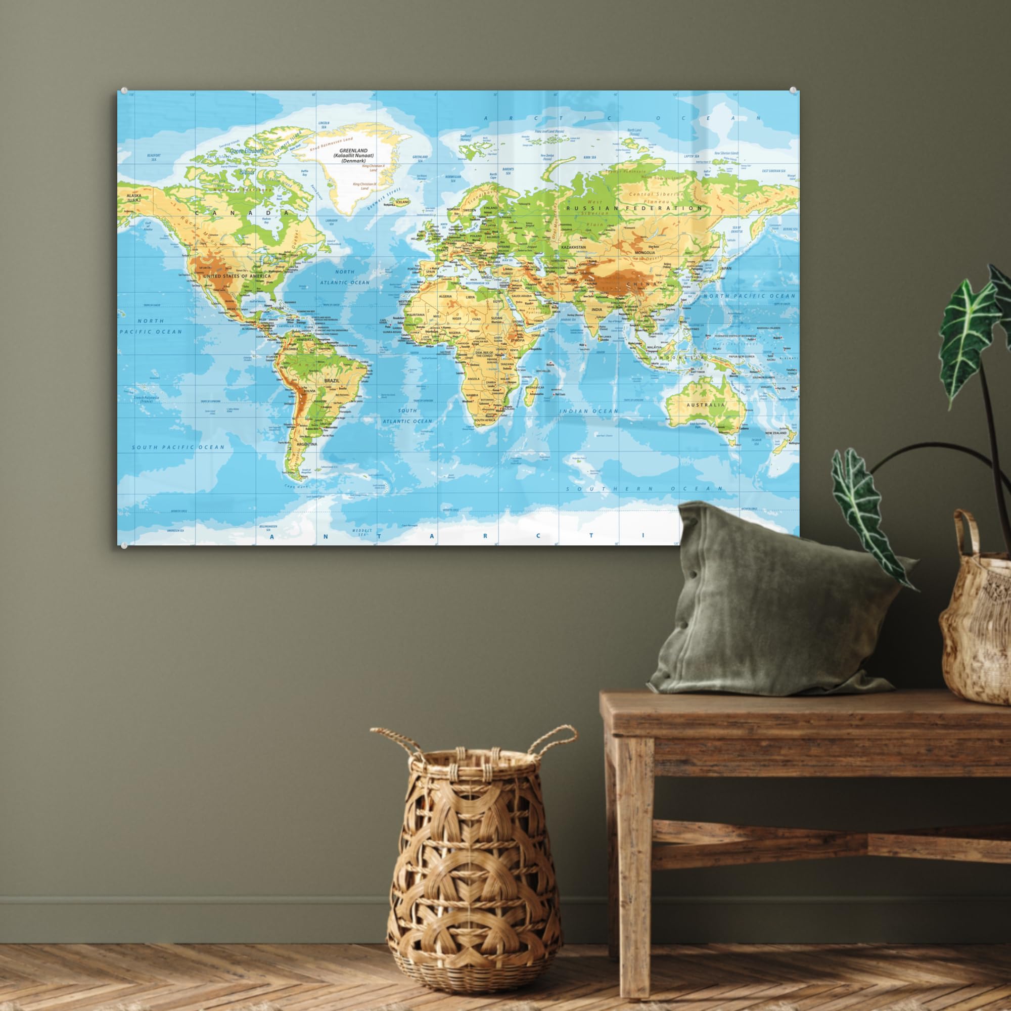 MuchoWow© Quadri Grande Formato 120x80 cm Mini Poster Parete Moderno Interno Stampa Foto Su Vetro Salotto Cornice Murale Arredamento Mappa del mondo - Statistica - Blu - Terra - Educativo