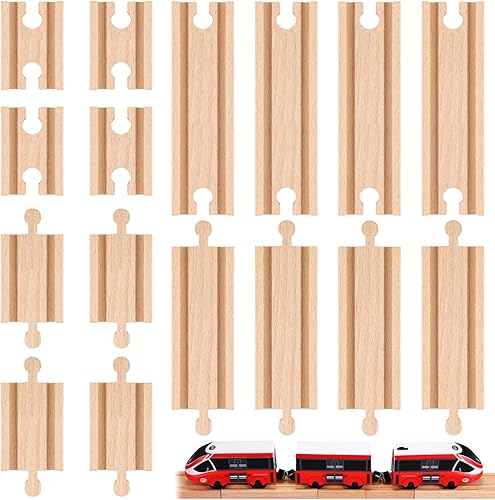 Miniatura 7 de Liliful Paquete de 16 vías de tren rectas de madera de expansión macho-macho, hembra-hembra, compatible con la mayoría de vías de tren de 6 pulgadas