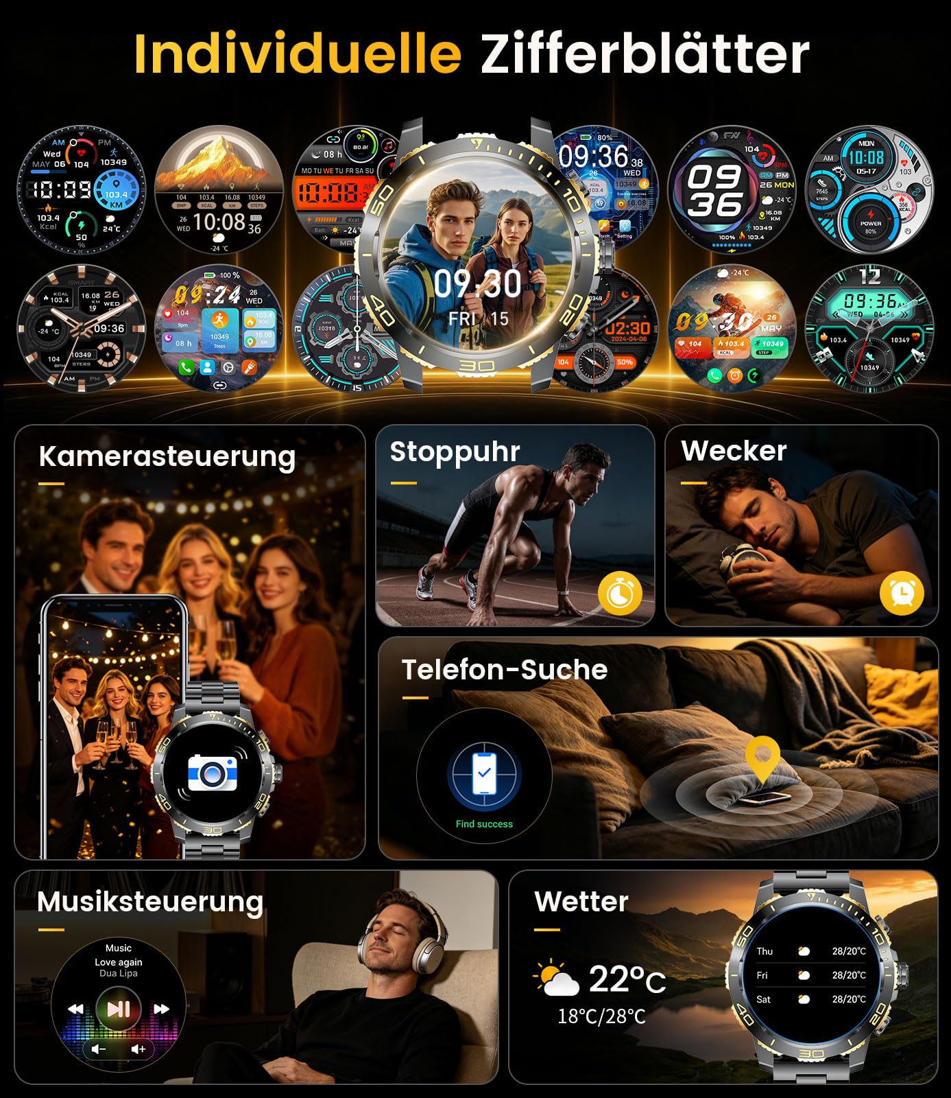 Reloj Inteligente Hombre Militar - 800mAh/Linterna LED, 1.43"AMOLED Smartwatch con llamadas Pulsómetro Sueño, IP68 Impermeable Pulsera Actividad con 200 Modos Deportivos para iOS Android, Negro