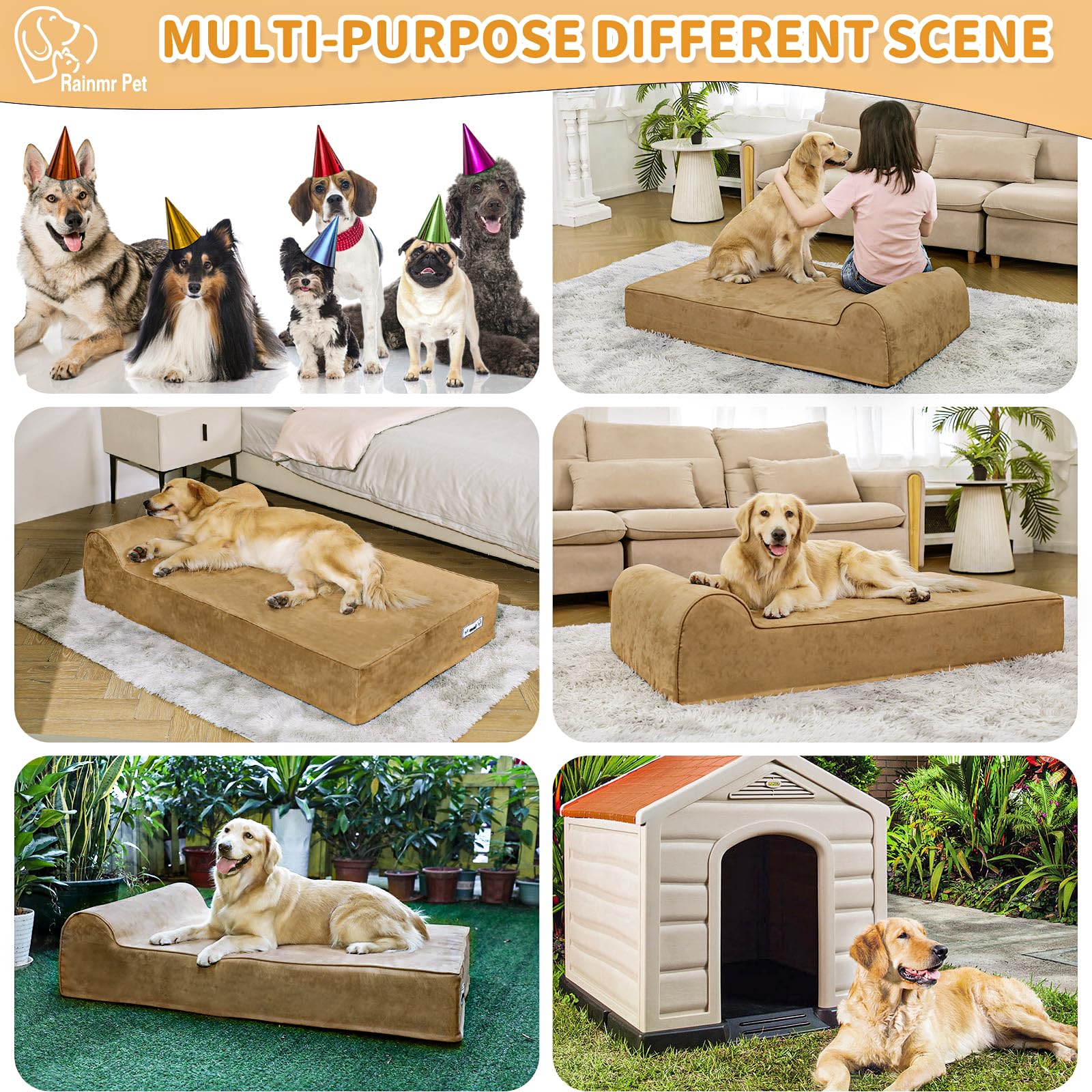 Orthopedic Dog Beds for Large Dogs, 7" Memory Foam Dog Beds with Waterproof Liner, Durable Microsuede Cover, Removable and Washable, Nonskid Bottom, 48"x30"x7" L Khaki - image 7