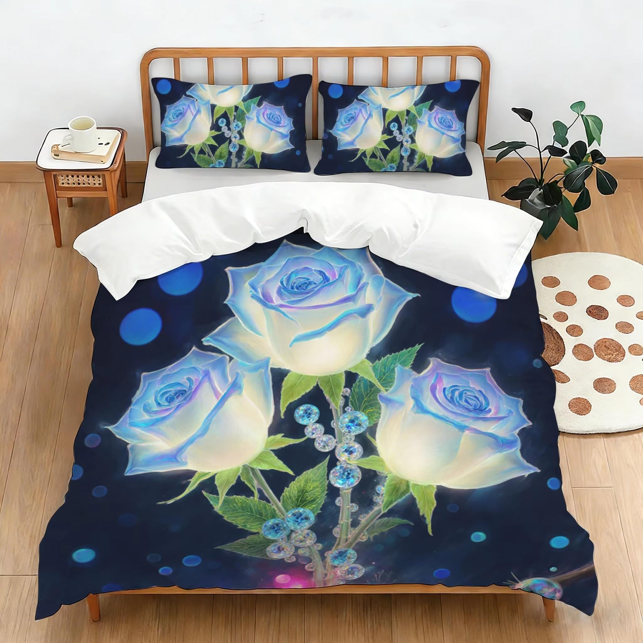 Housse de couette 90x190 parure de lit 1 personne rose et bleue