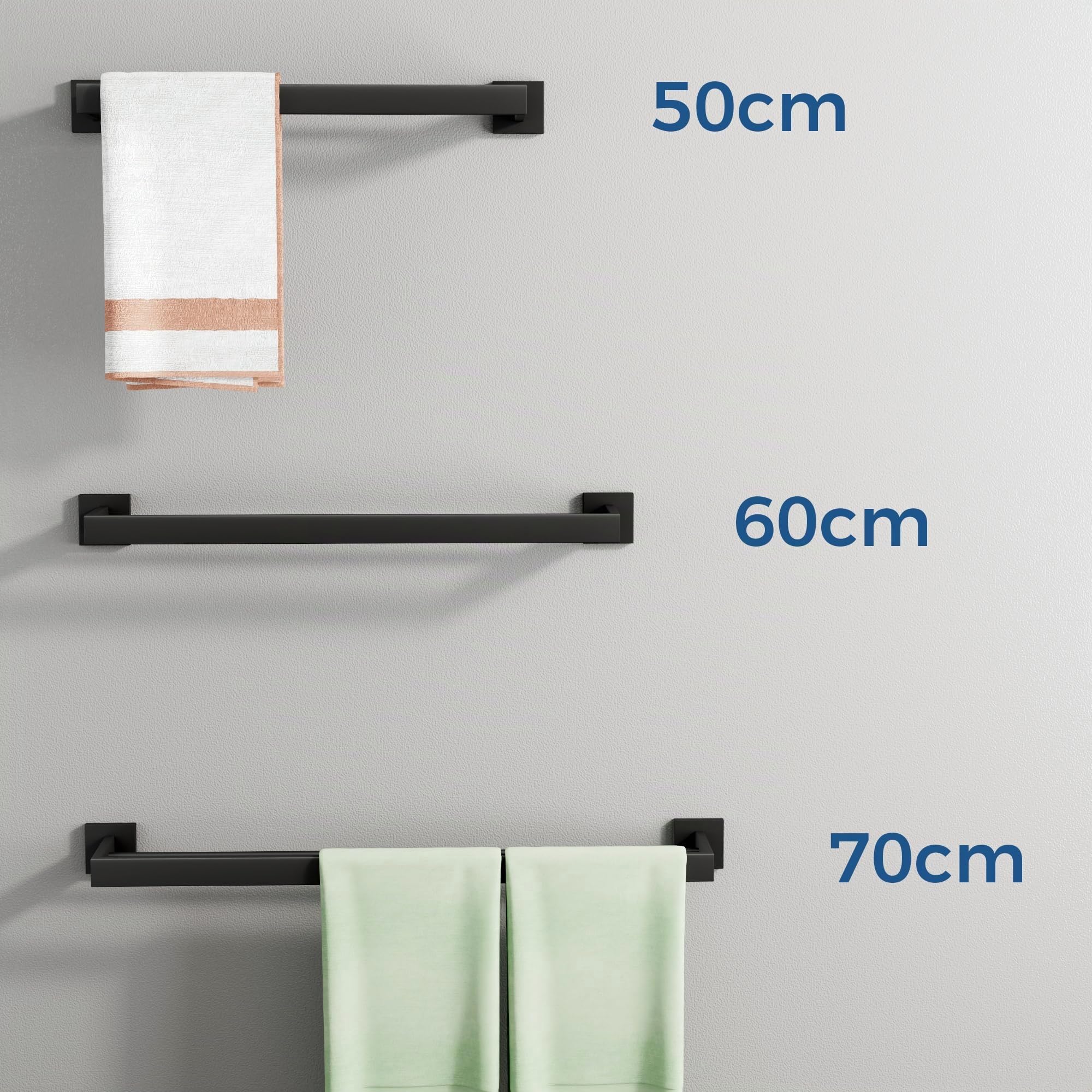 SAYAYO Porte Serviette Mural Salle de Bain, Support Serviette de 2 Barres en Acier Inoxydable pour Cuisine Lavabo Toilette, 50CM Finition Noir Mat, EGA7202-500-B