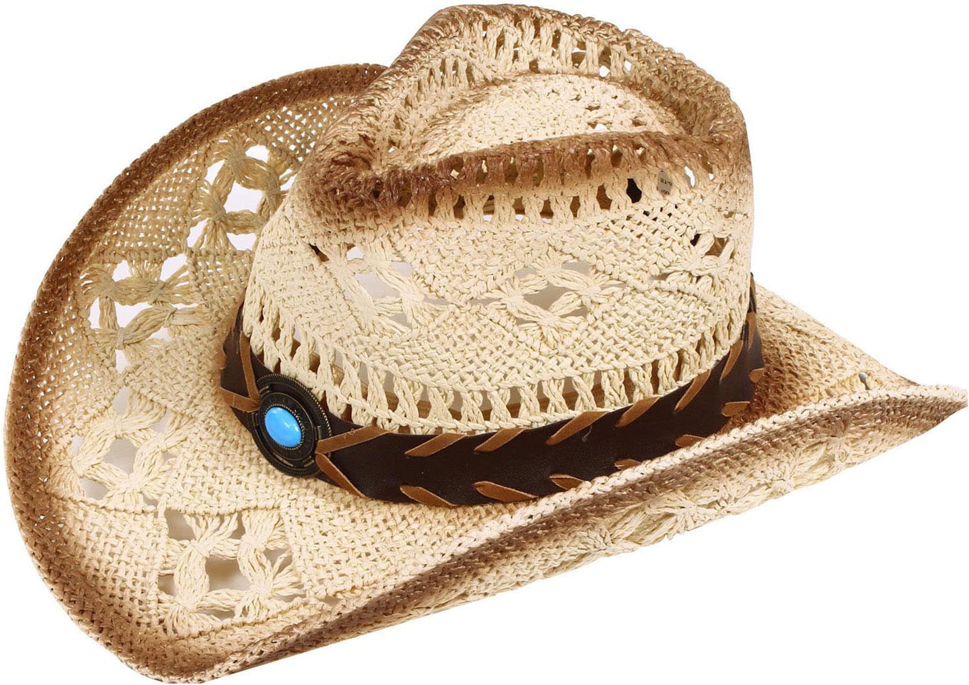 Kids Two Toned Ombre Straw Cowboy Hat w/Gem Headwear Decoration