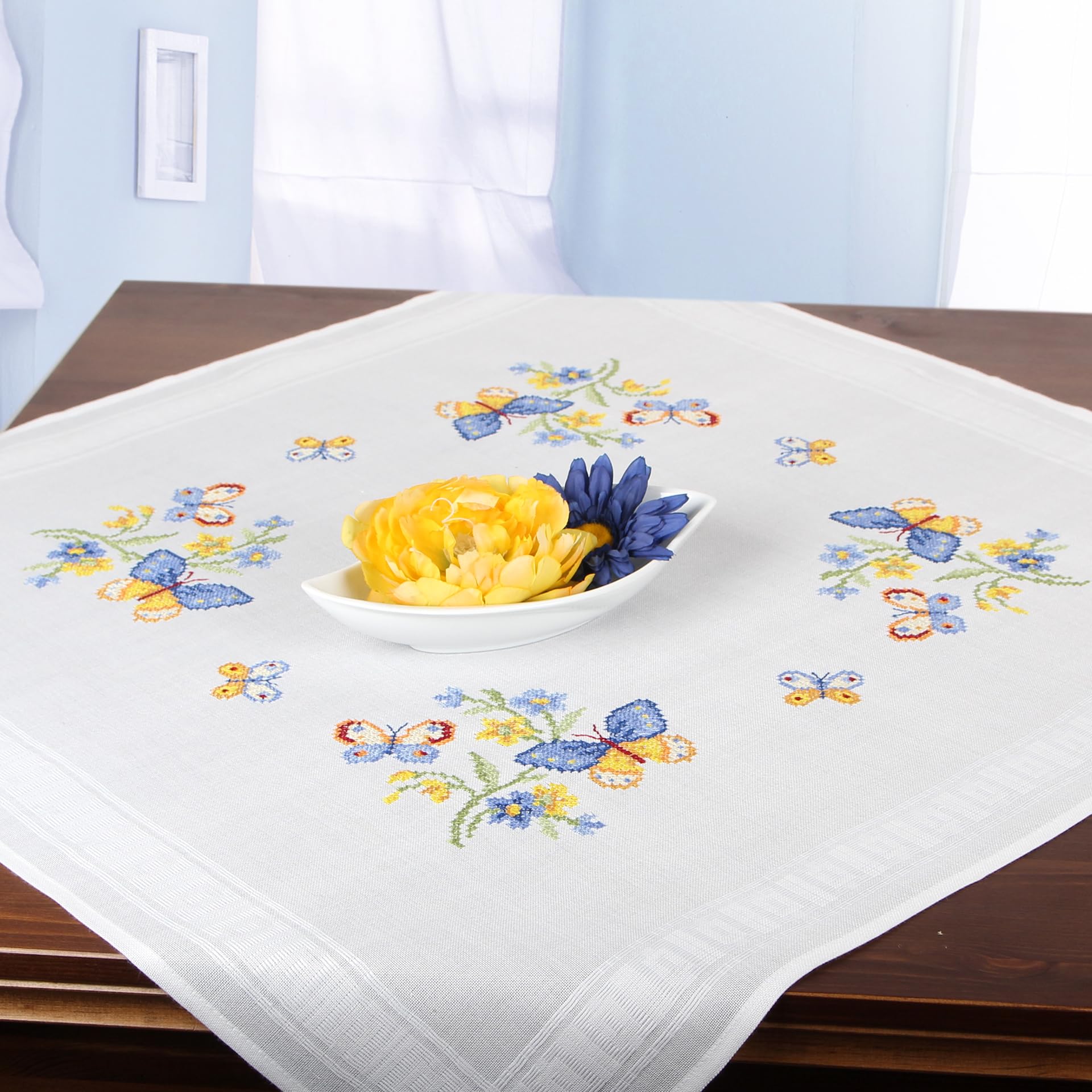 KAMACA Set da ricamo a punto croce, motivo: animali, prestampati, con filo da ricamo e istruzioni per ricamo fai da te per adulti (farfalle 80 x 80 cm)