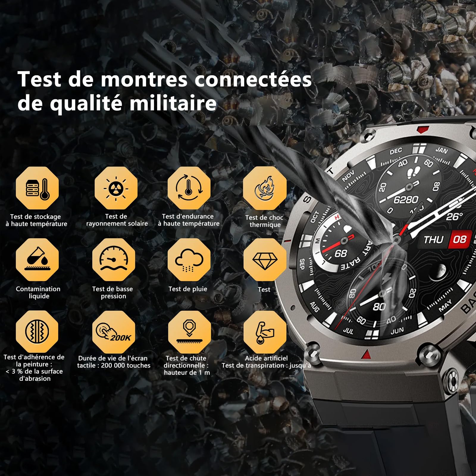 Reiteag Sekoda GPS Smartwatch Double Fréquence, Plus de 170 Données De Fitness et De Santé, Autonomie De La Batterie De 15 Jours, Fréquence Cardiaque et SPO₂, Étanche, (Noir)