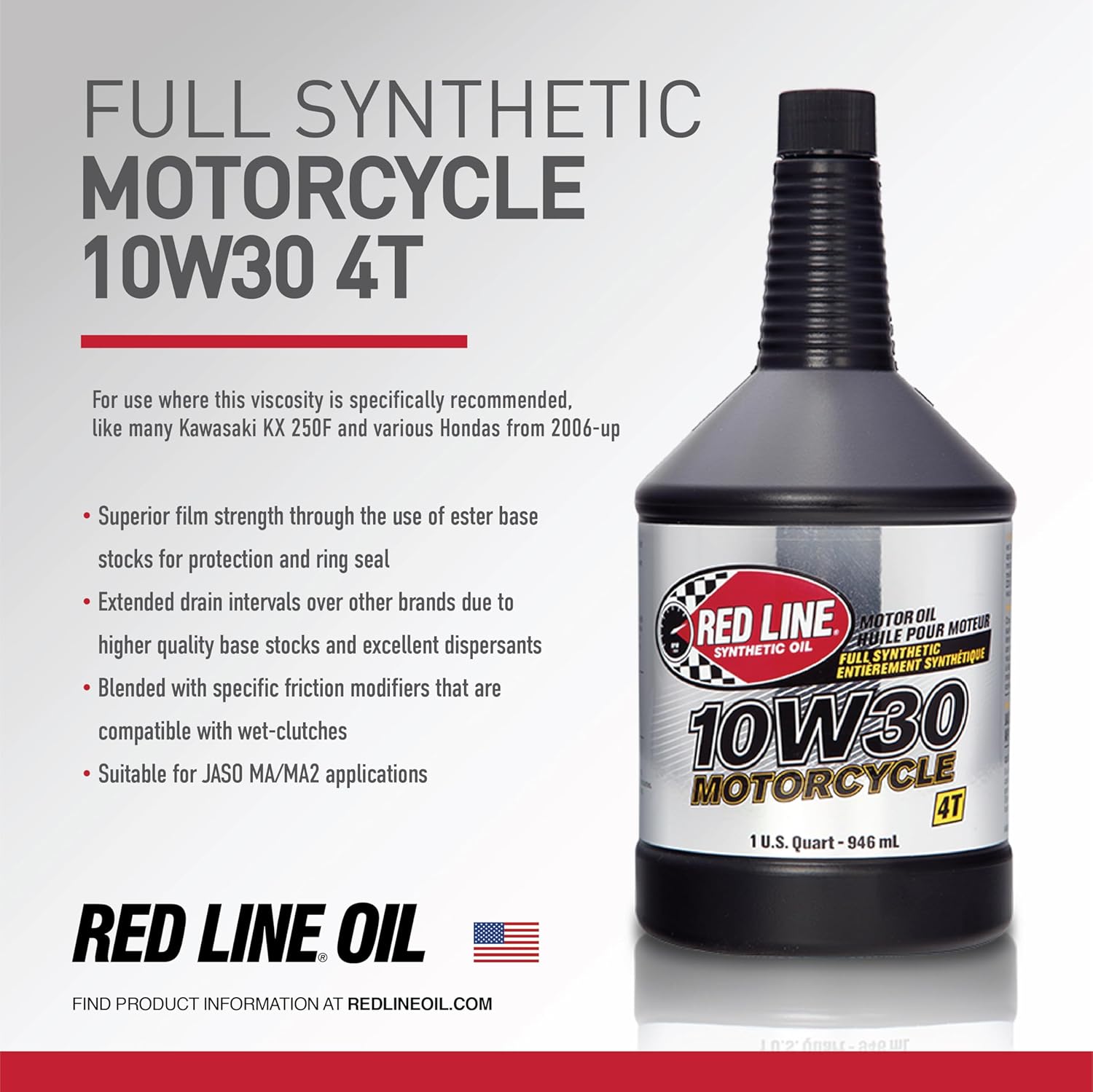 Red Line 42404 10W40 Synthetic Motorcycle Motor Oil - 1 Quart (12 Pack)