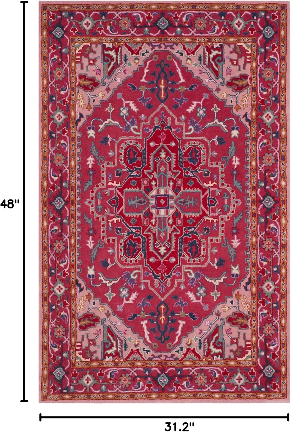 SAFAVIEH Bellagio Collection 2'6" x 4' Red / Pink BLG546A Handmade Medallion Premium Wool Accent Rug