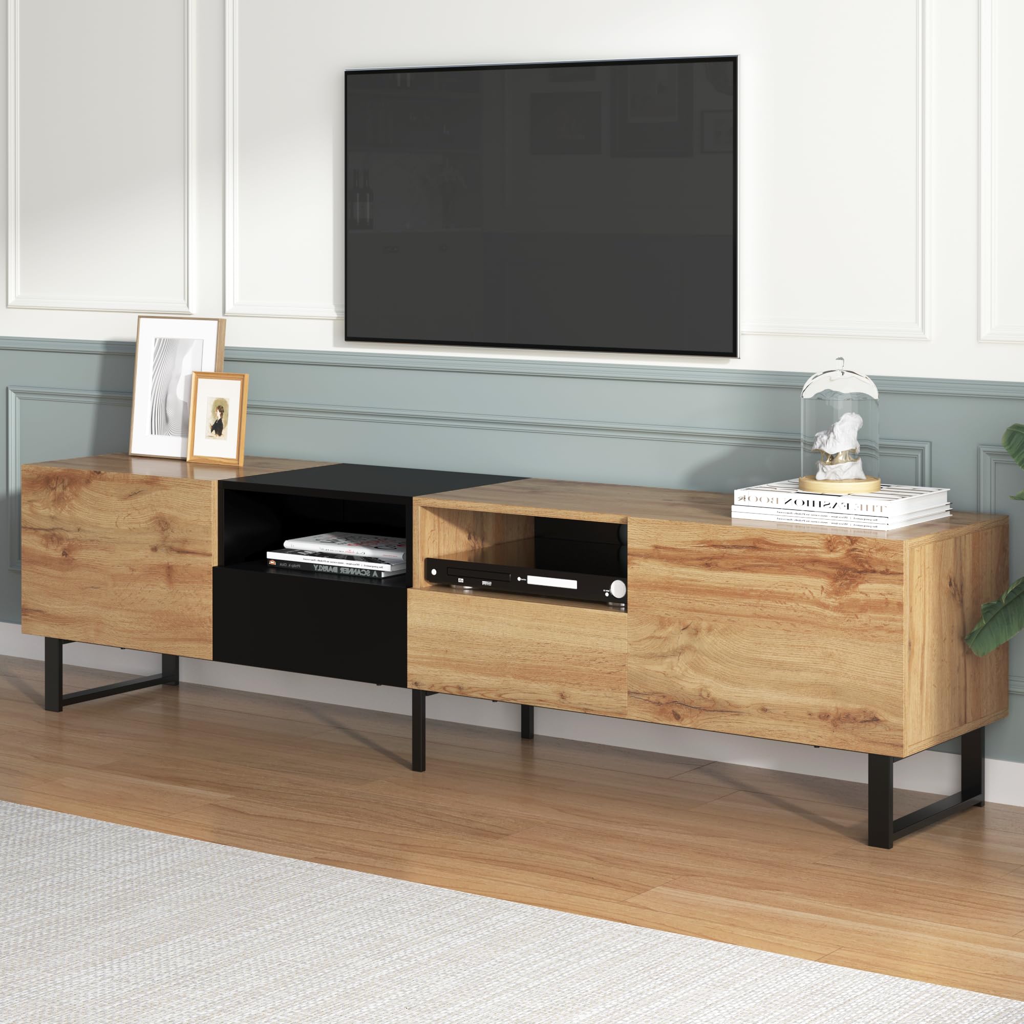 Refined Mueble de TV Moderno con diseño en Negro y Color Madera