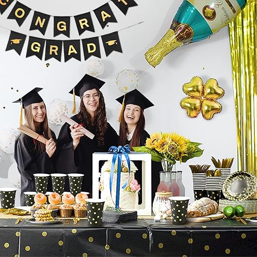 Miniatura 7 de AIRE Juego de vajilla de 175 piezas de platos de papel negro y dorado para 25 invitados, platos de fiesta de papel desechables, platos de postre,