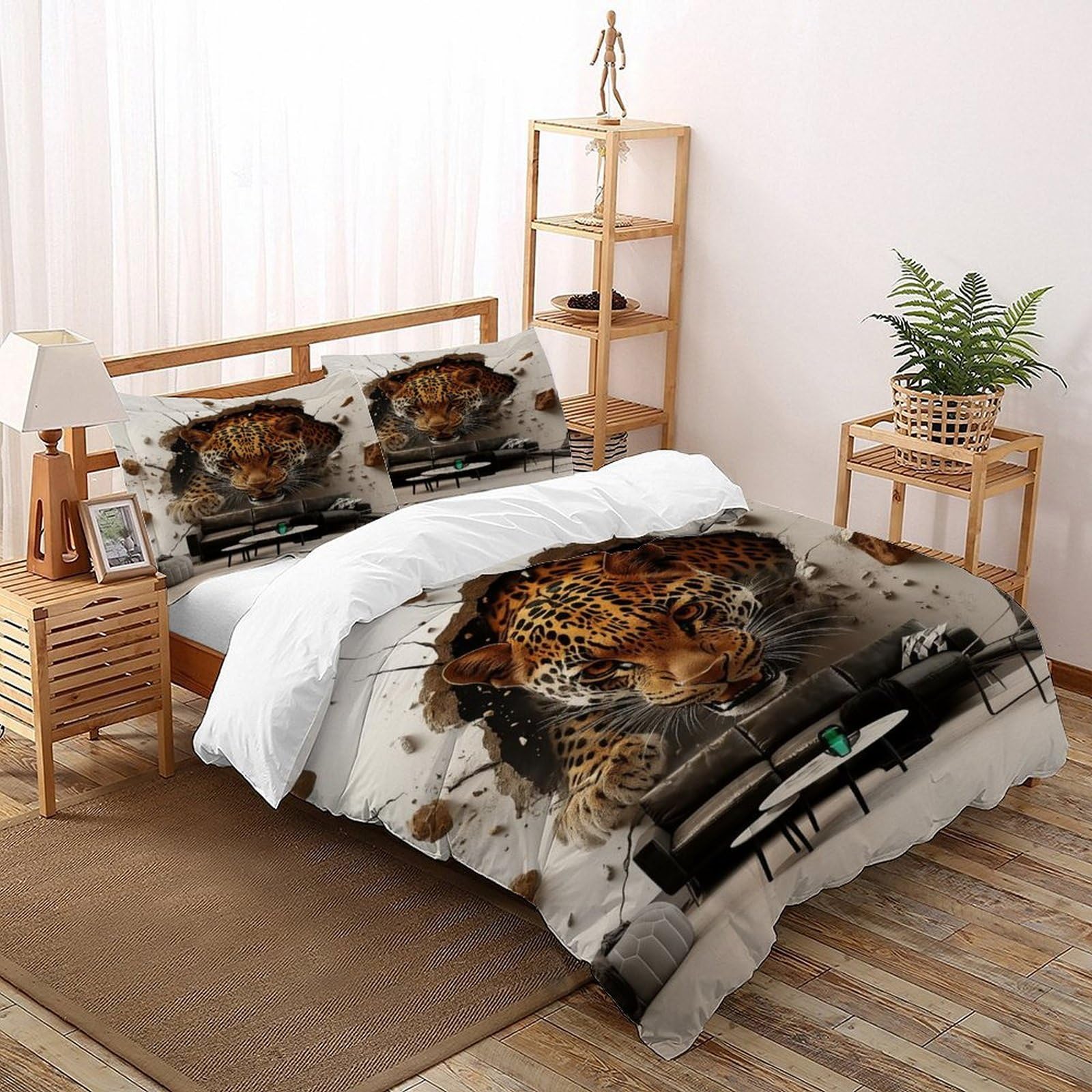 Parure de lit microfibres 260x220cm motif faune sauvage avec 2 taies d'oreiller Super King