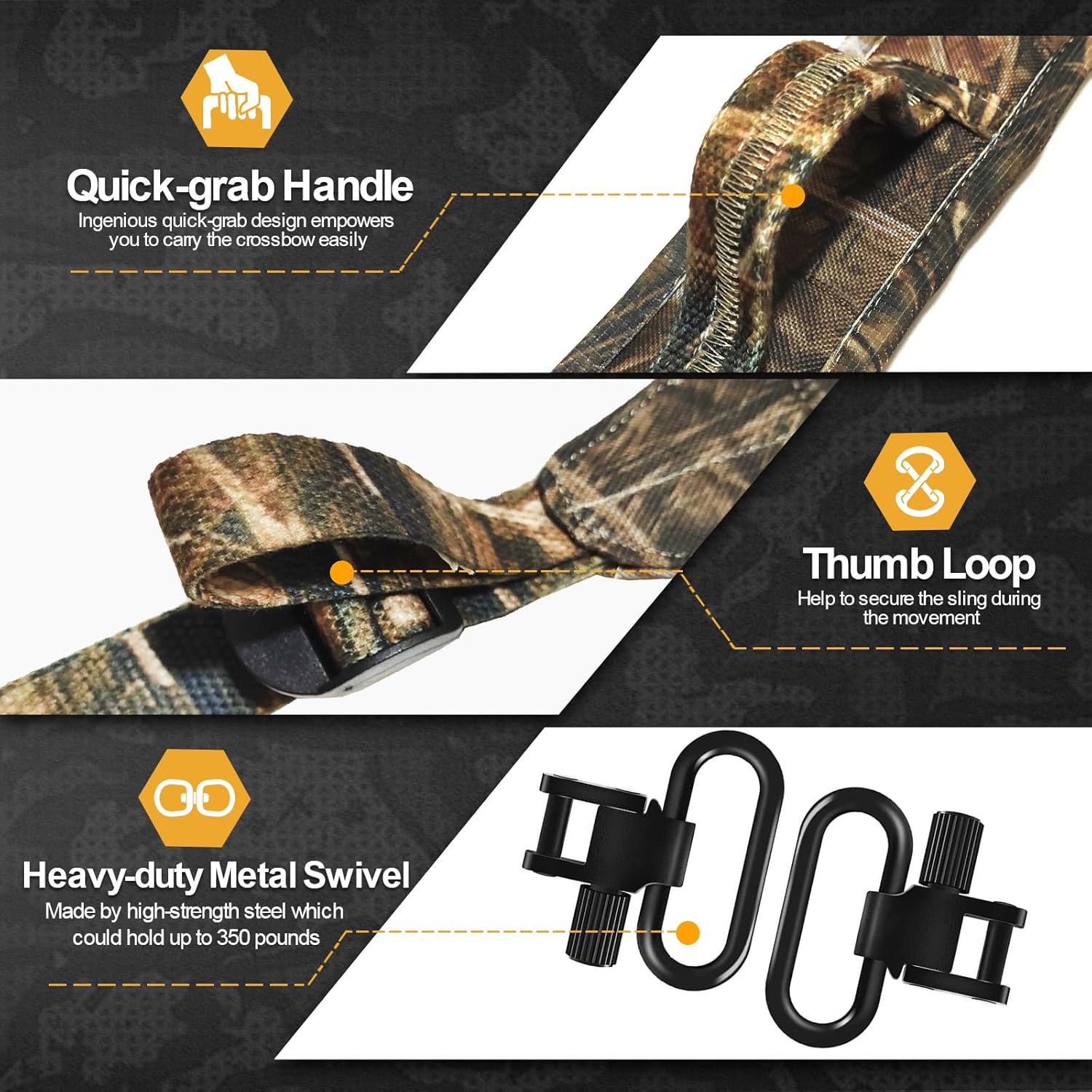 Zylora Crossbow Sling with Non-Slip Sholder Pad, Two Points Crossbow Sling with Quick-Grab Handle and Thumb Hole, Corssbow Accessaries for Hunting and Shooting