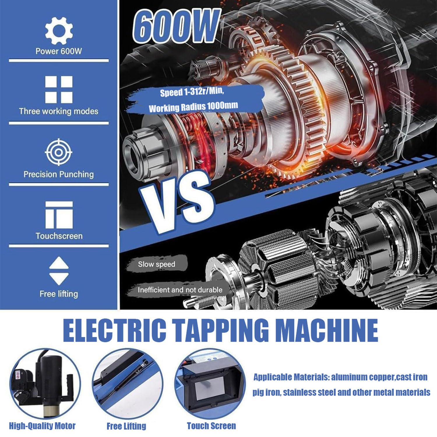 Elektryczna maszyna do gwintowania M3-M16 Elektryczna maszyna do gwintowania 8 sztuk tulei zaciskowych o standardzie krajowym 360° Uniwersalne ramię Serwosilnik Wiertarka do gwintowania