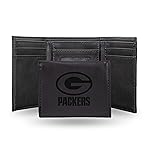 Rico Industries Unisex Laser Engraved Trifold Wallet, Green Bay Packers, 3.25 x 4-inches, Black