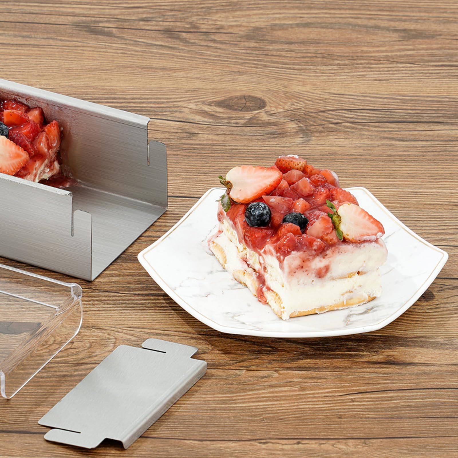 2 Pezzi Teglia Forno Rettangolare, Stampo Torta Regolabile, Teglia Antiaderente per Tiramisù con Parte Laterale Rimovibile, Teglie da Forno di Alluminio per Torta, Mousse, Pane e Tiramisù (40cm)
