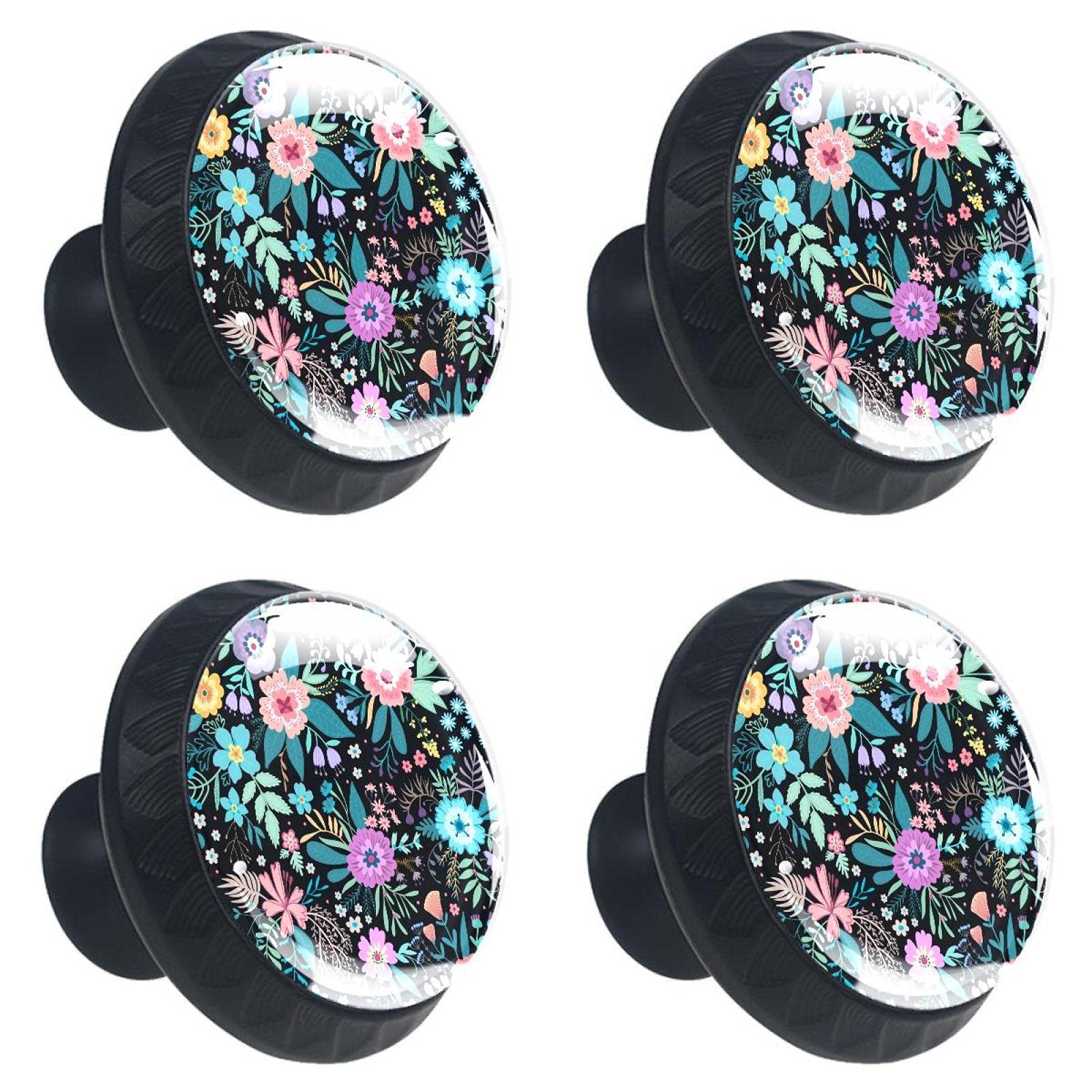 Poignées rondes avec vis en cristal au design floral pour finitions de luxe