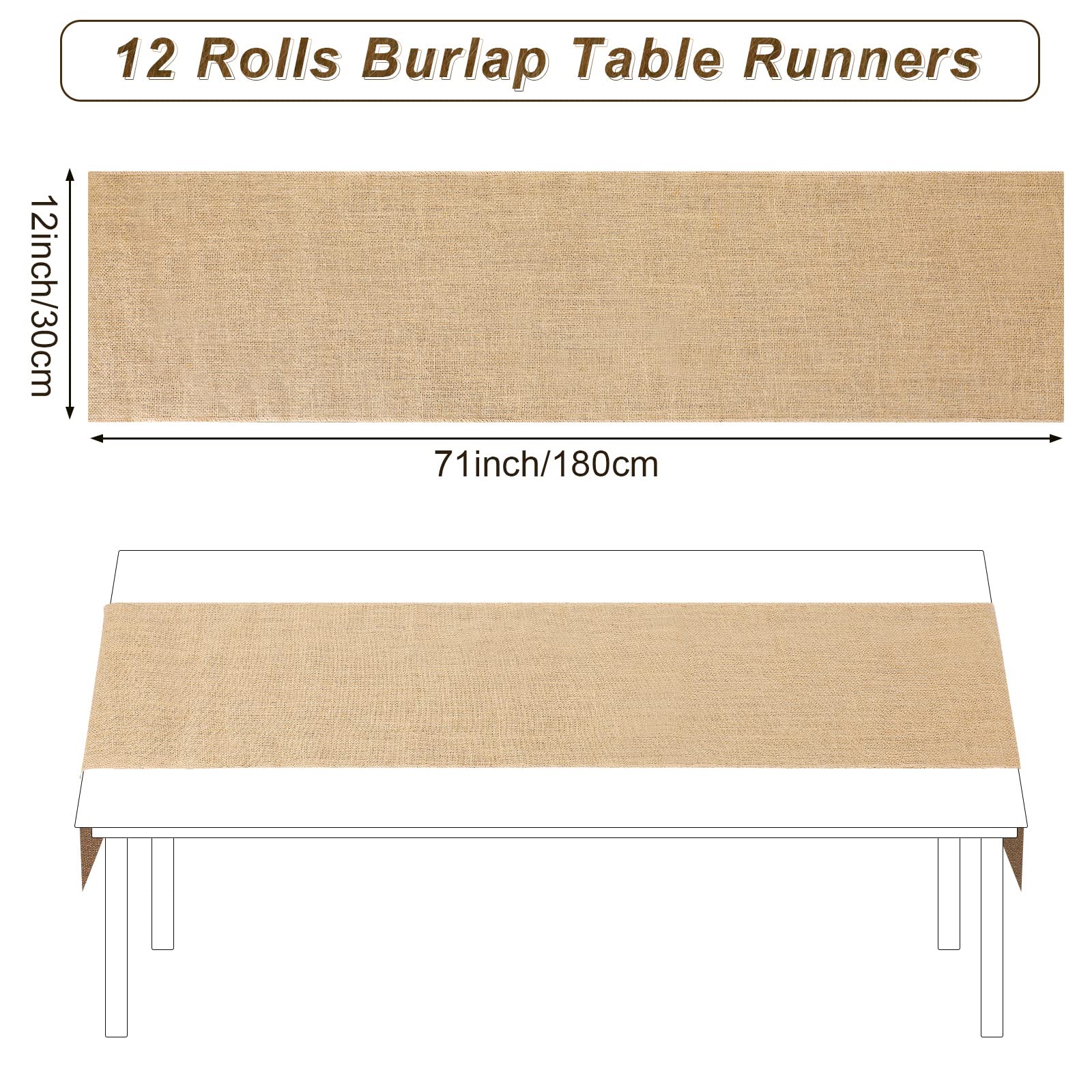 12 Stück Sackleinen Tischläufer Rustikaler Tischläufer Jute Tischläufer Bauernhaus Stoff Party Läufer für Land Vintage Hochzeit Bankett Tischdekoration 30,5 x 180,9 cm
